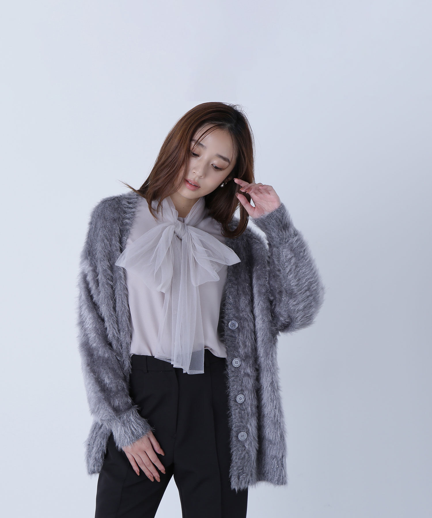  「ヘアリーラメニットシリーズ Vネックカーディガン」|ニット・セーター|