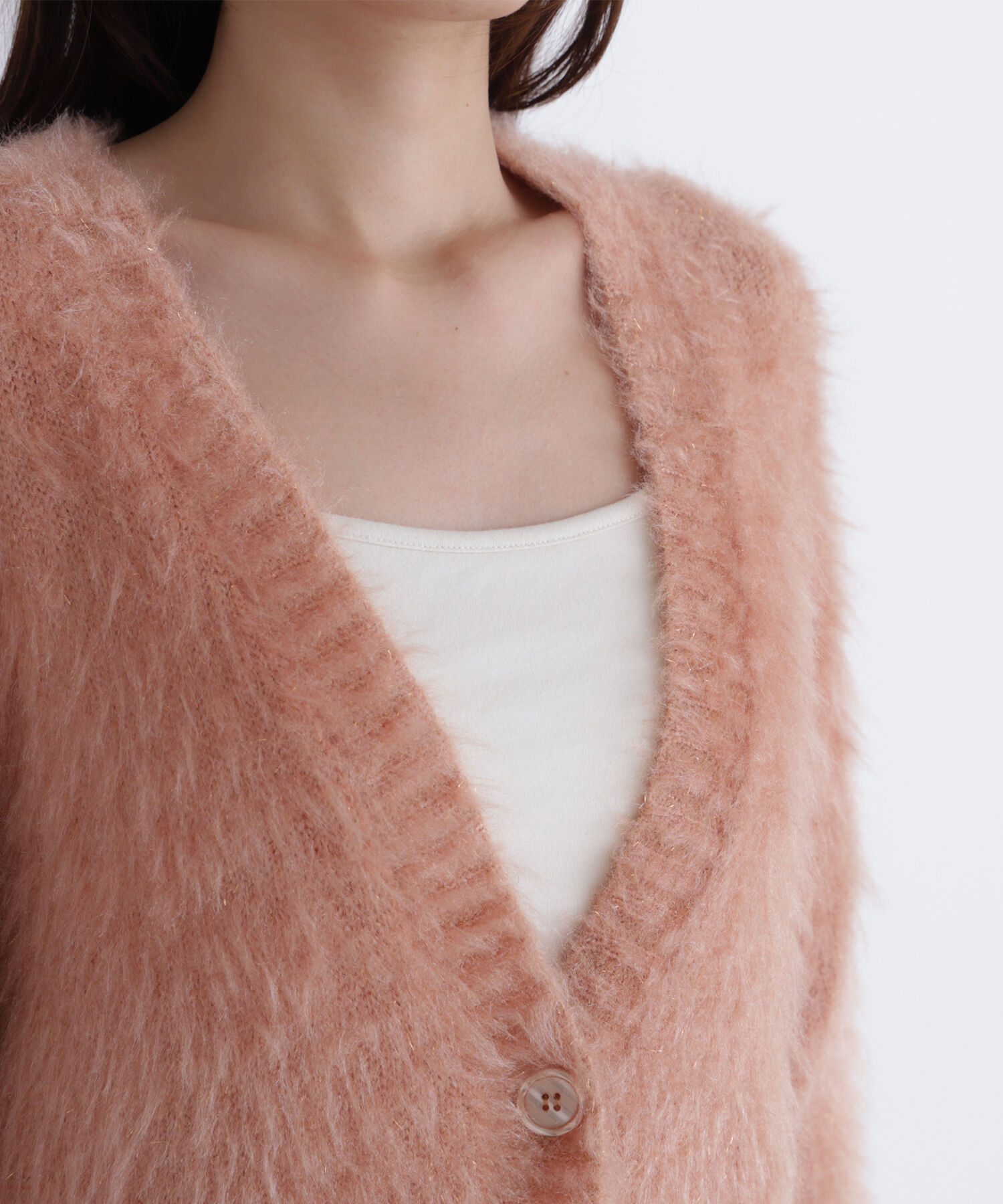  「ヘアリーラメニットシリーズ Vネックカーディガン」|ニット・セーター|