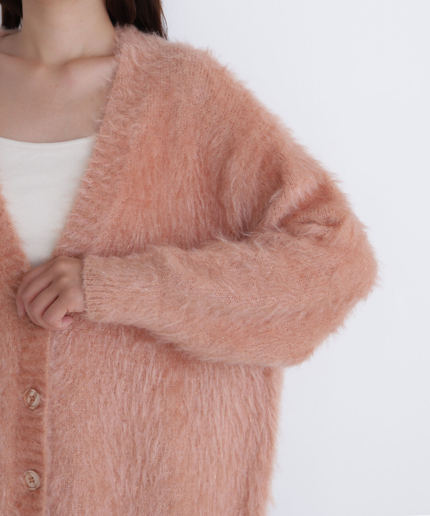  「ヘアリーラメニットシリーズ Vネックカーディガン」|ニット・セーター|