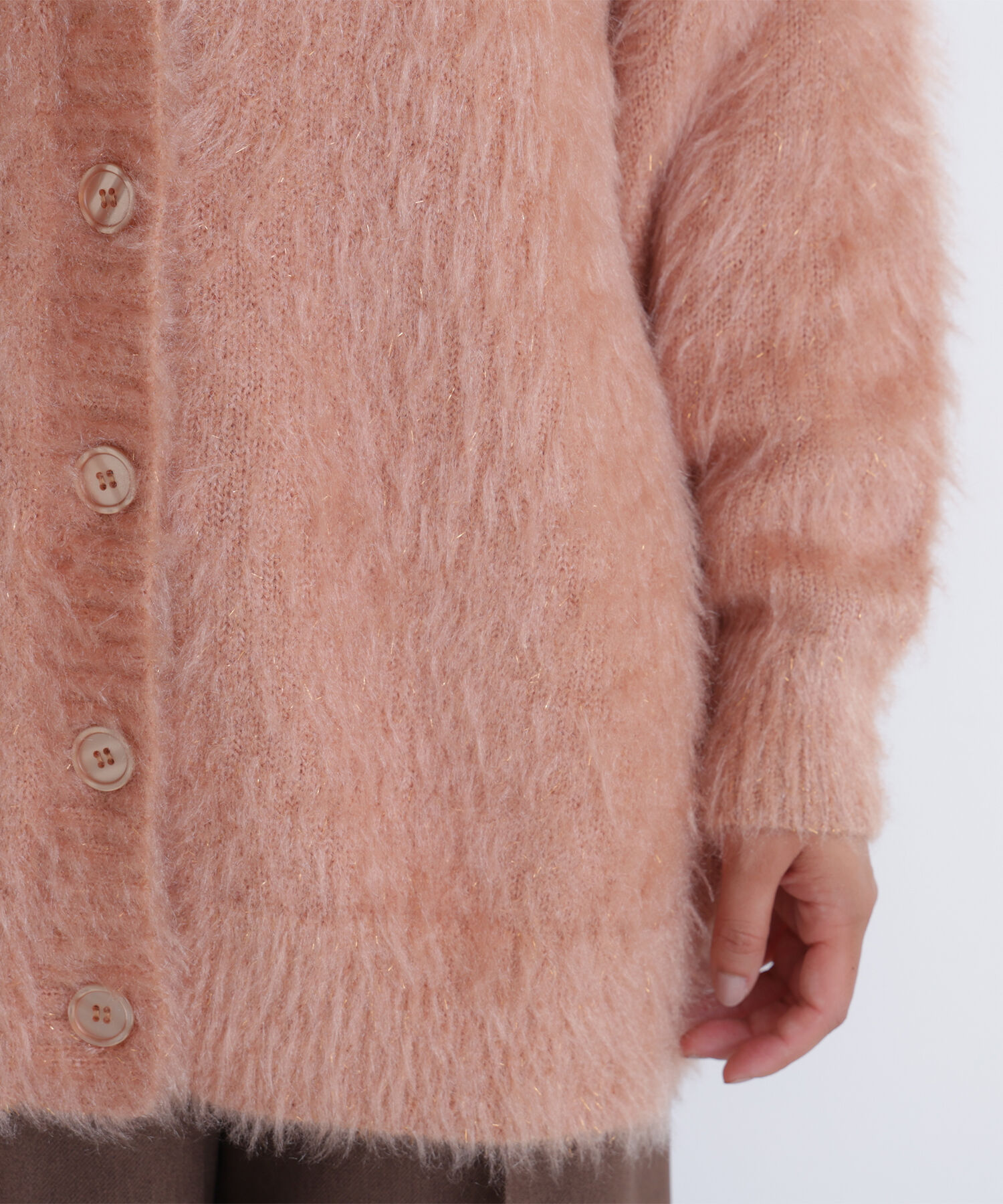  「ヘアリーラメニットシリーズ Vネックカーディガン」|ニット・セーター|