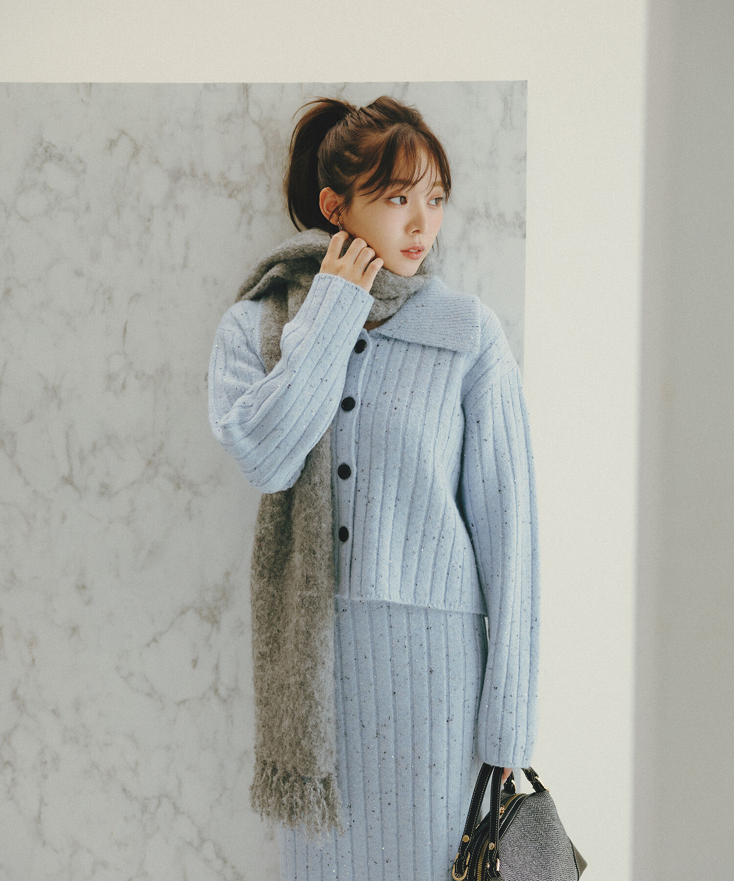  「スパンコールラメニットセットアップ」|ワンピース|ブルー