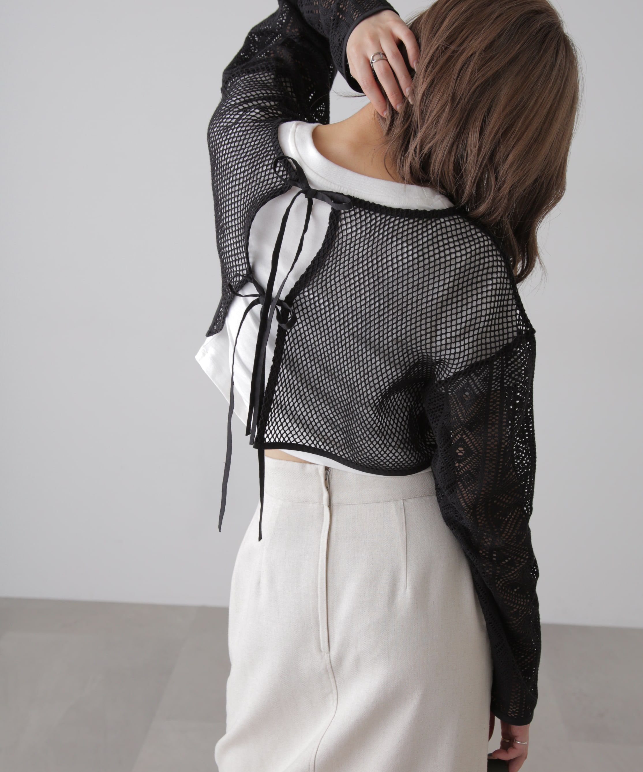  「前後2wayダブルリボンメッシュカーディガン」|シャツ・ブラウス|