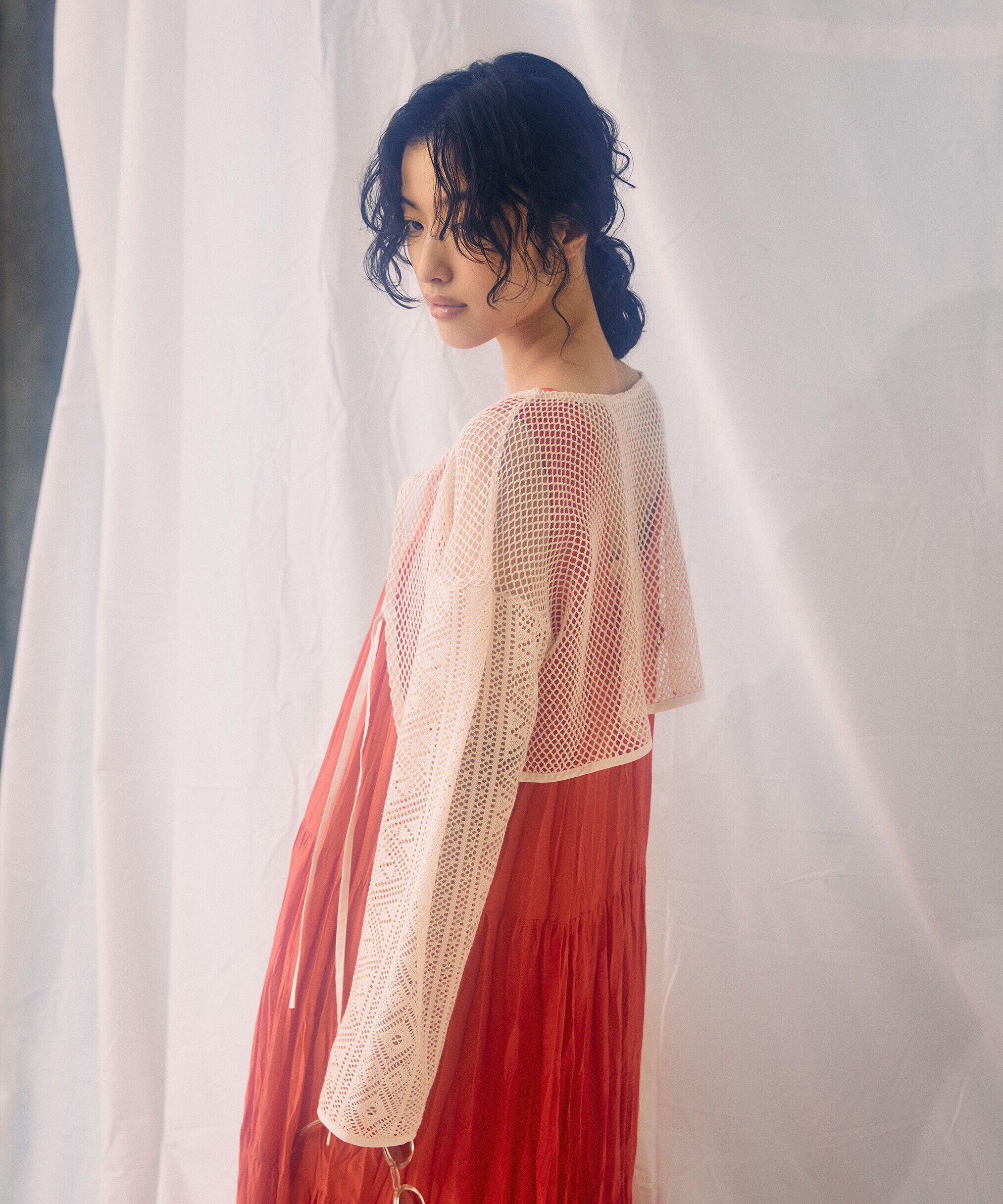  「前後2wayダブルリボンメッシュカーディガン」|シャツ・ブラウス|オフ