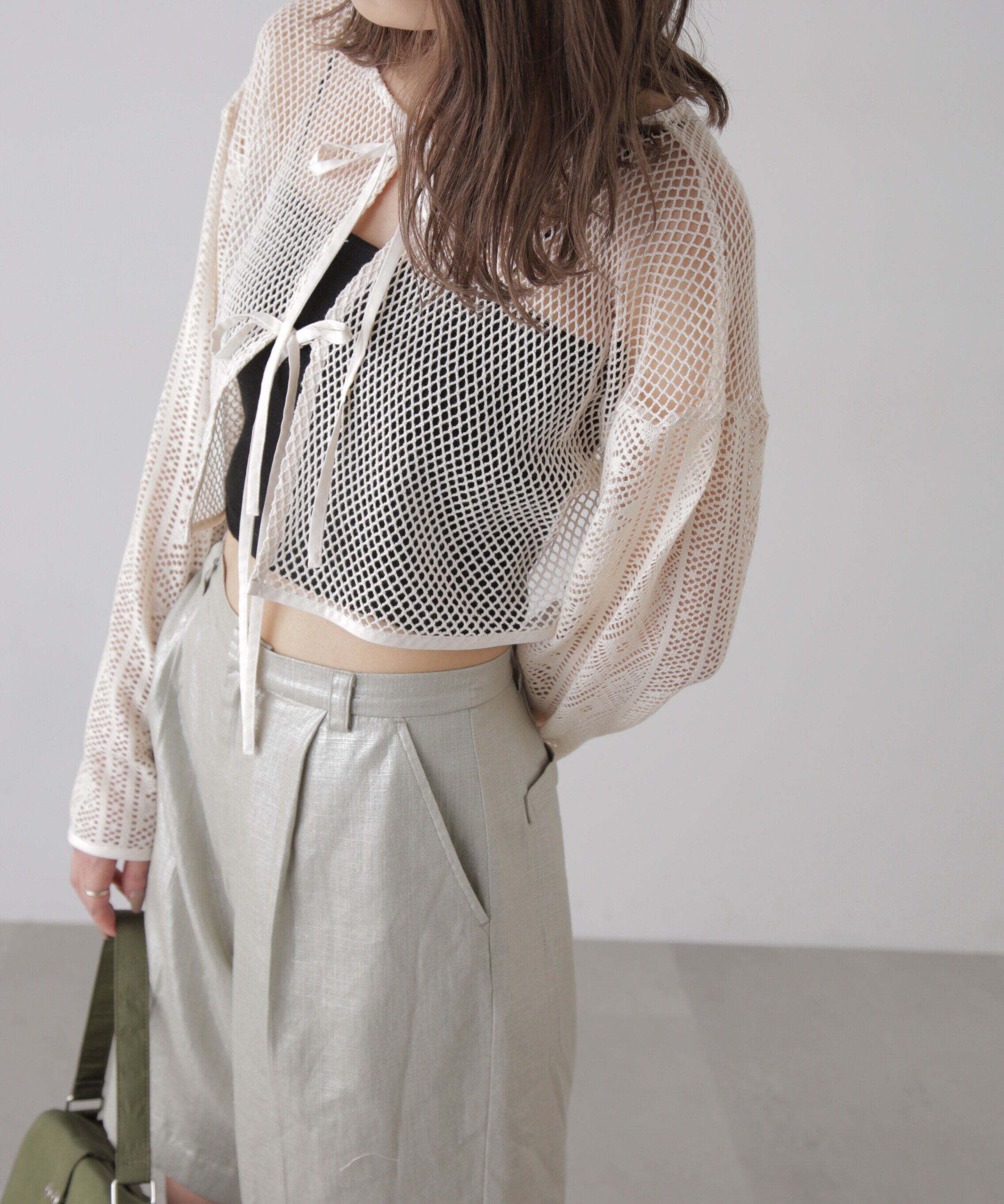  「前後2wayダブルリボンメッシュカーディガン」|シャツ・ブラウス|