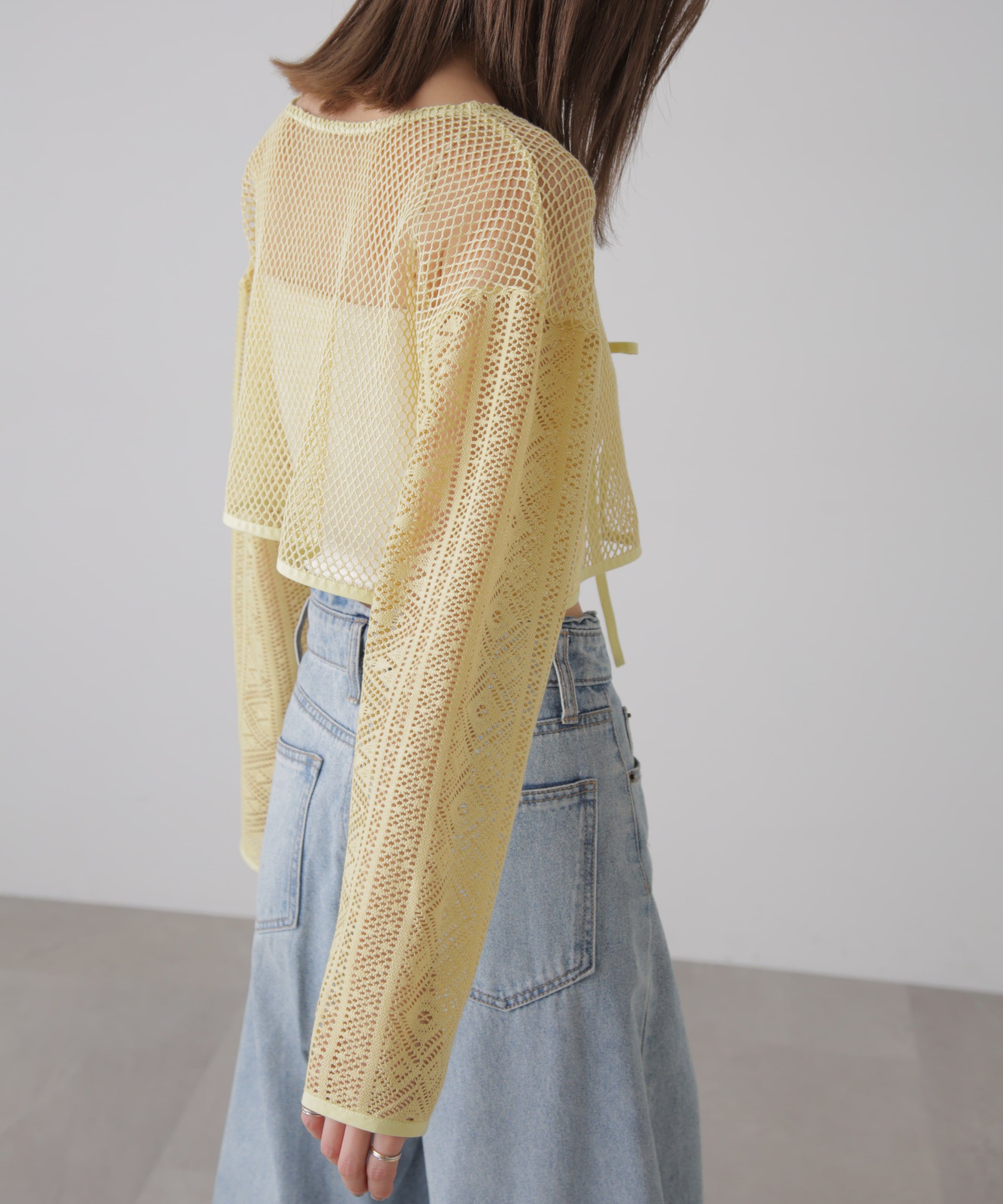  「前後2wayダブルリボンメッシュカーディガン」|シャツ・ブラウス|