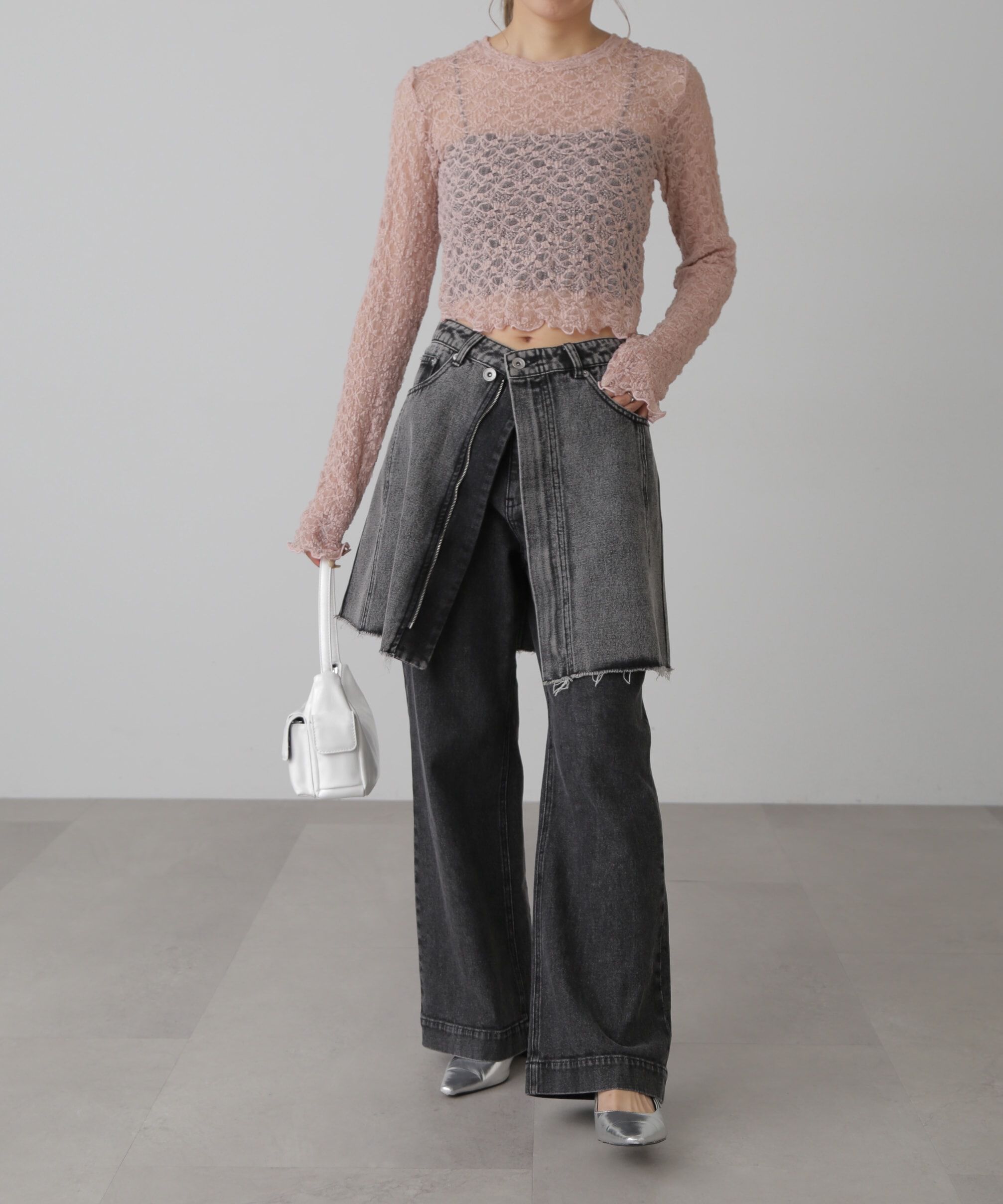  「ショート丈レーストップス」|Tシャツ・カットソー|