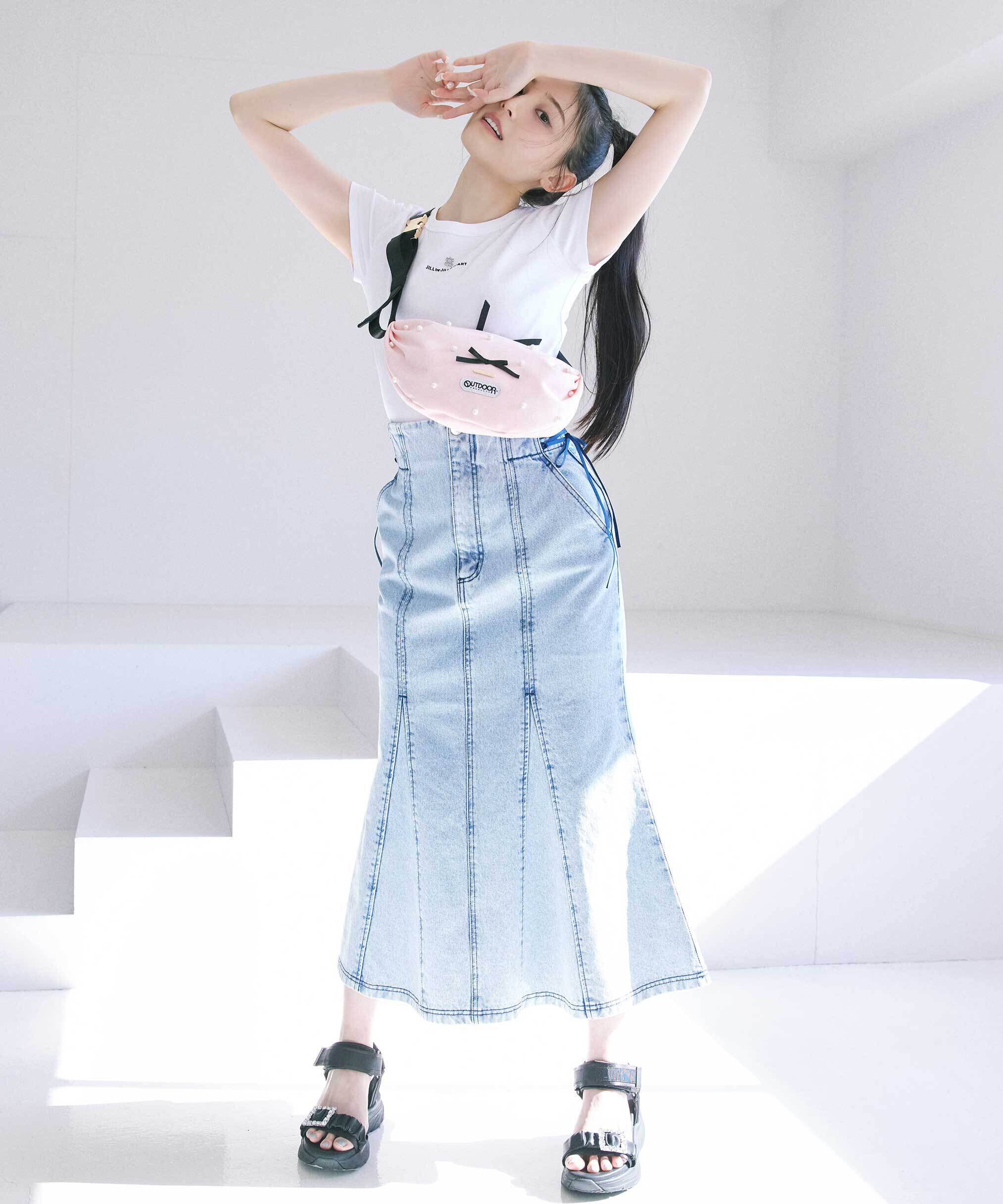  「サイドレースアップデニムマーメイドスカート」|スカート|ブルー