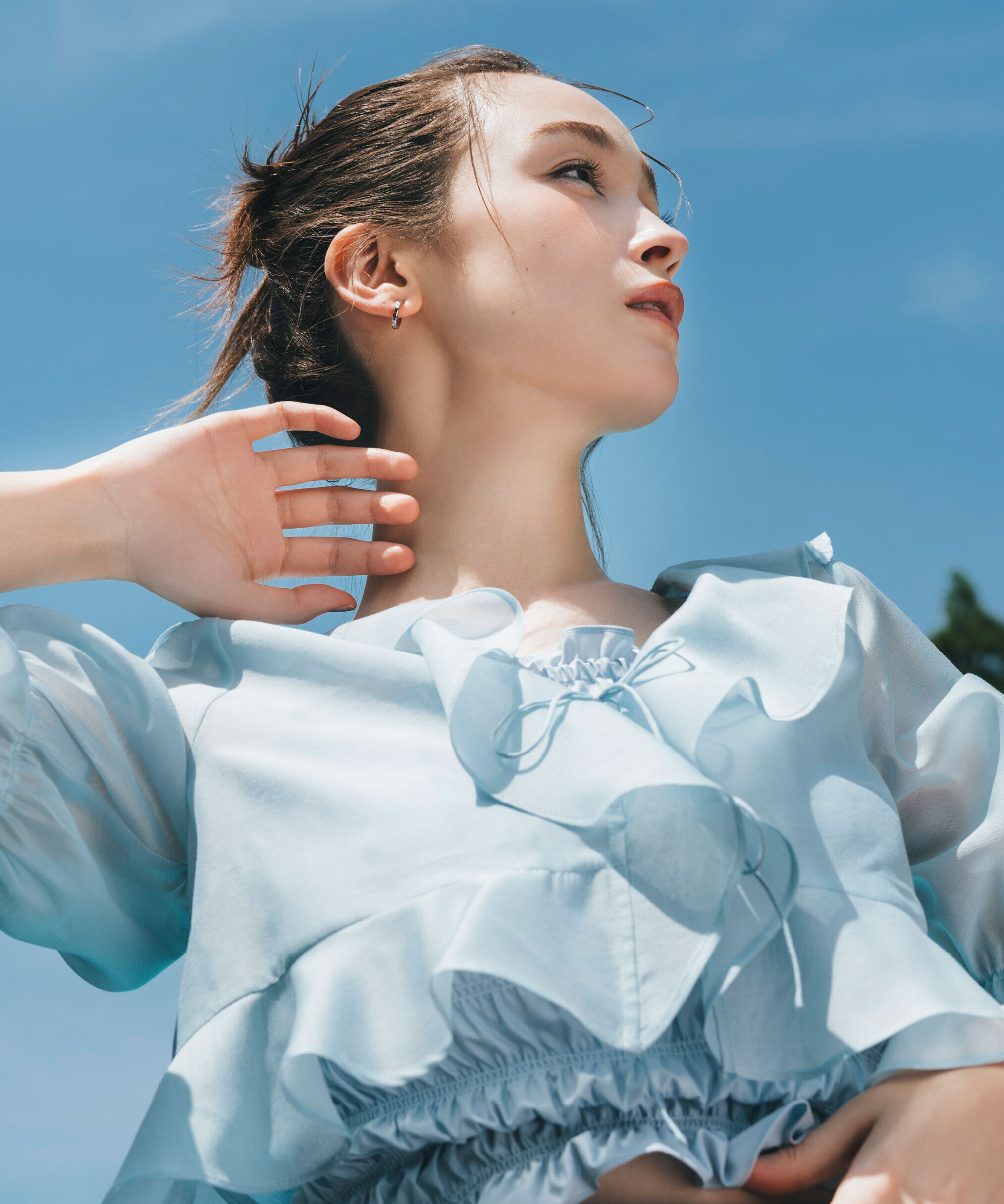  「ラッフルアンサンブルセットアップブラウス」|シャツ・ブラウス|ブルー