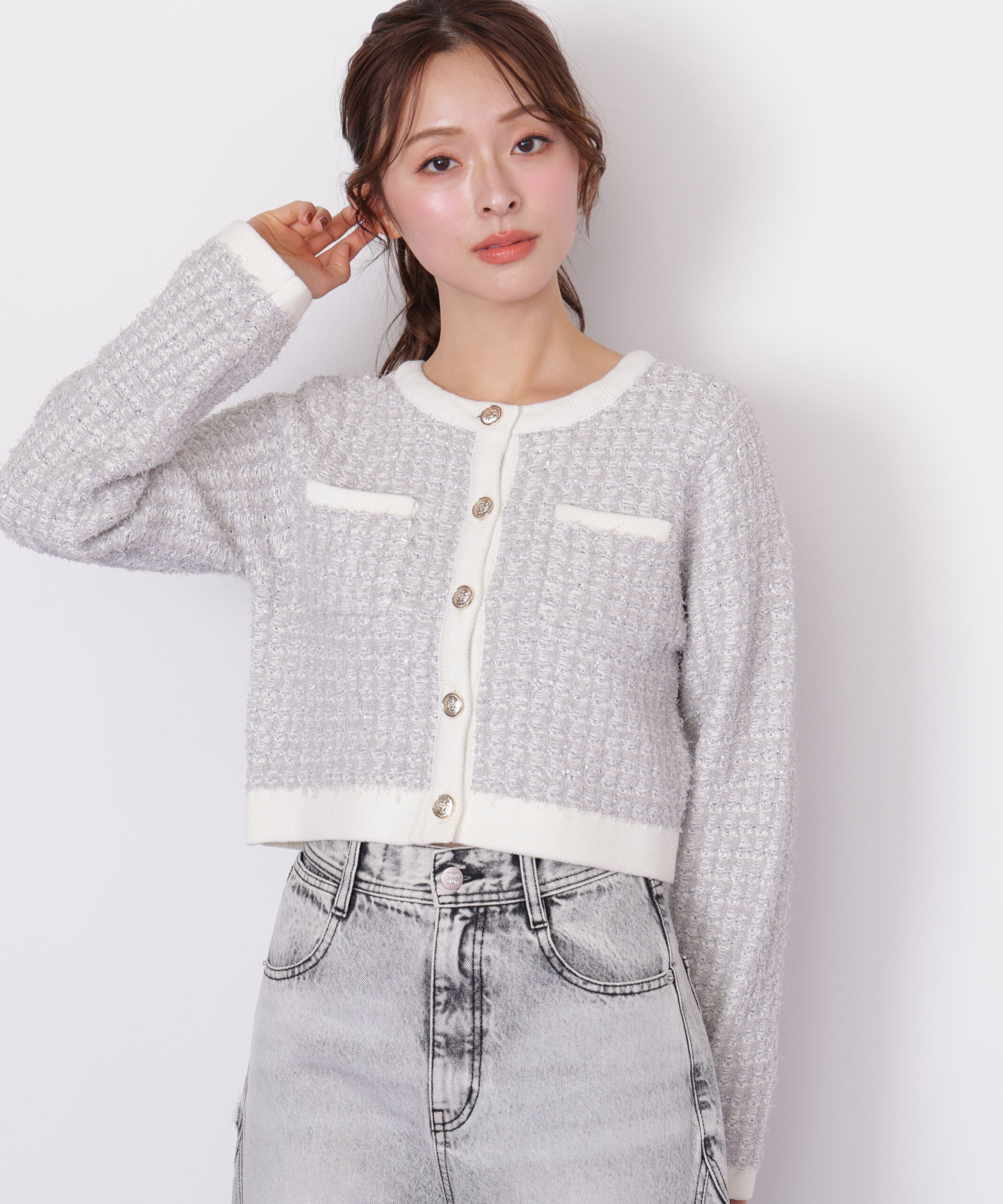  「ミックスツイードニットジャケット」|ニット・セーター|