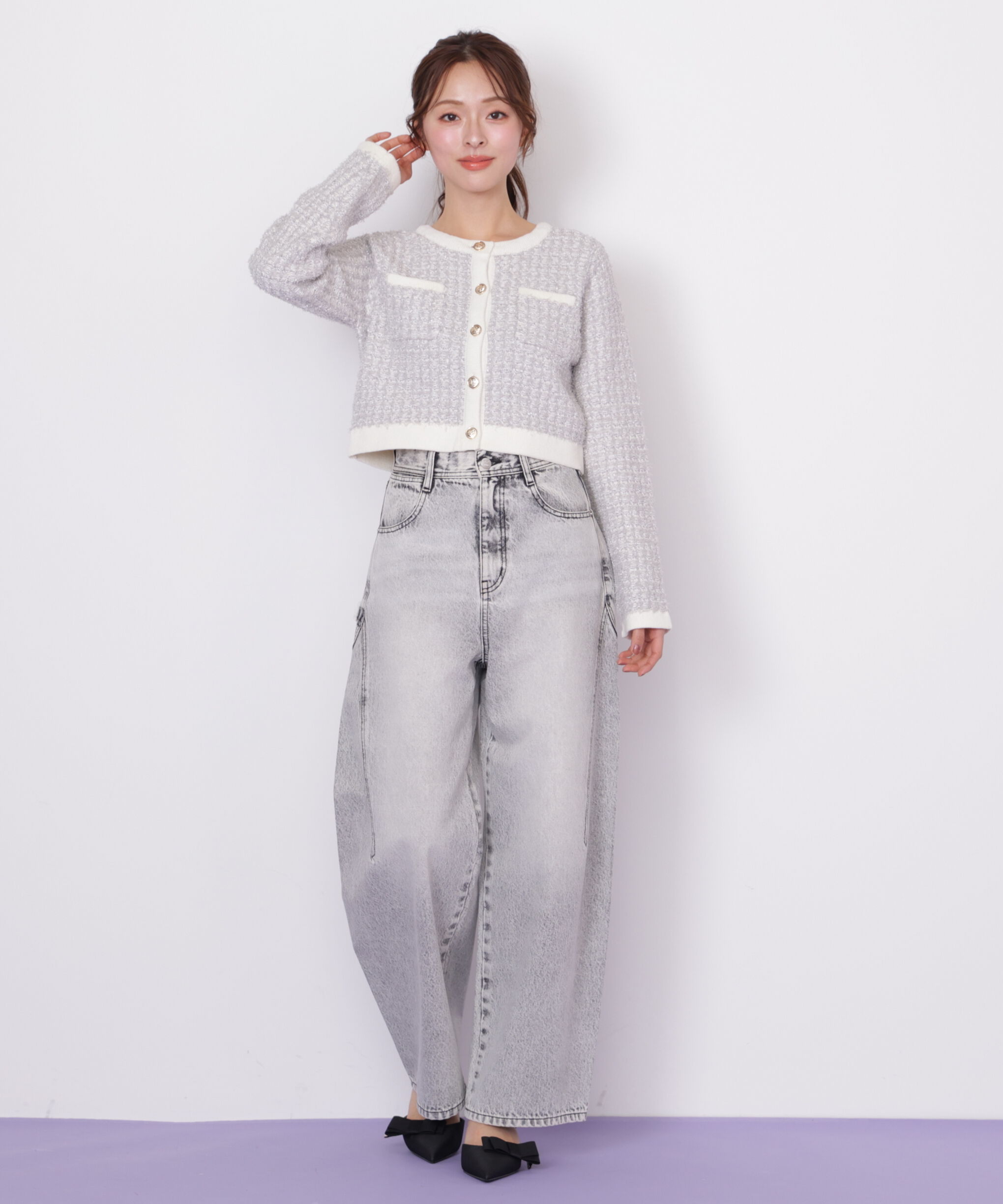  「ミックスツイードニットジャケット」|ニット・セーター|