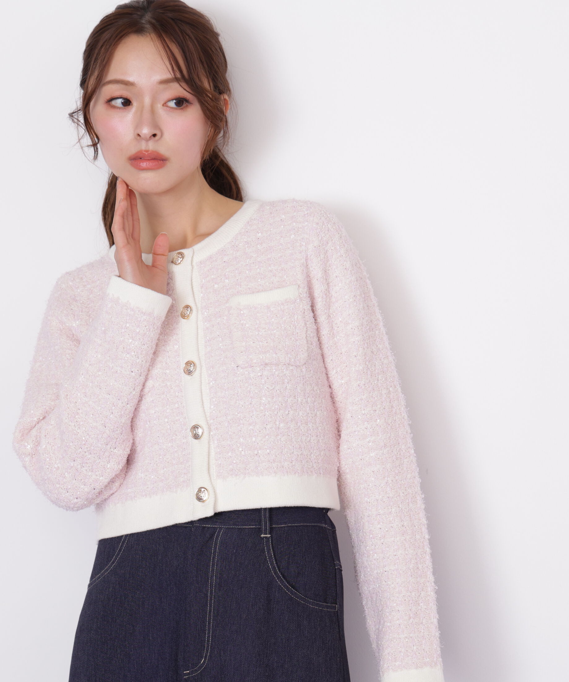  「ミックスツイードニットジャケット」|ニット・セーター|