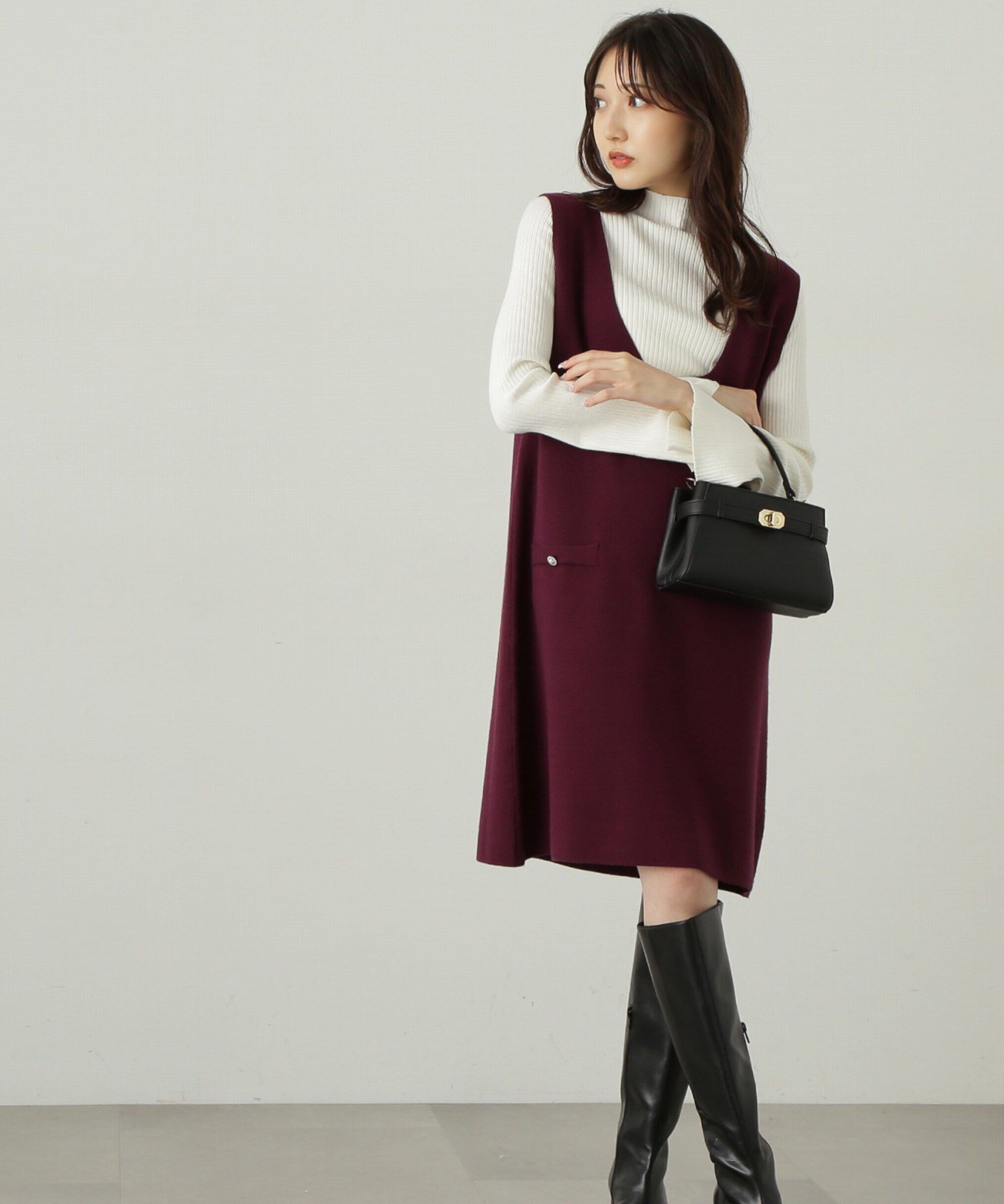 PROPORTION BODY DRESSING「パールボタンモックネックリブニット　24AW」|ニット・セーター|