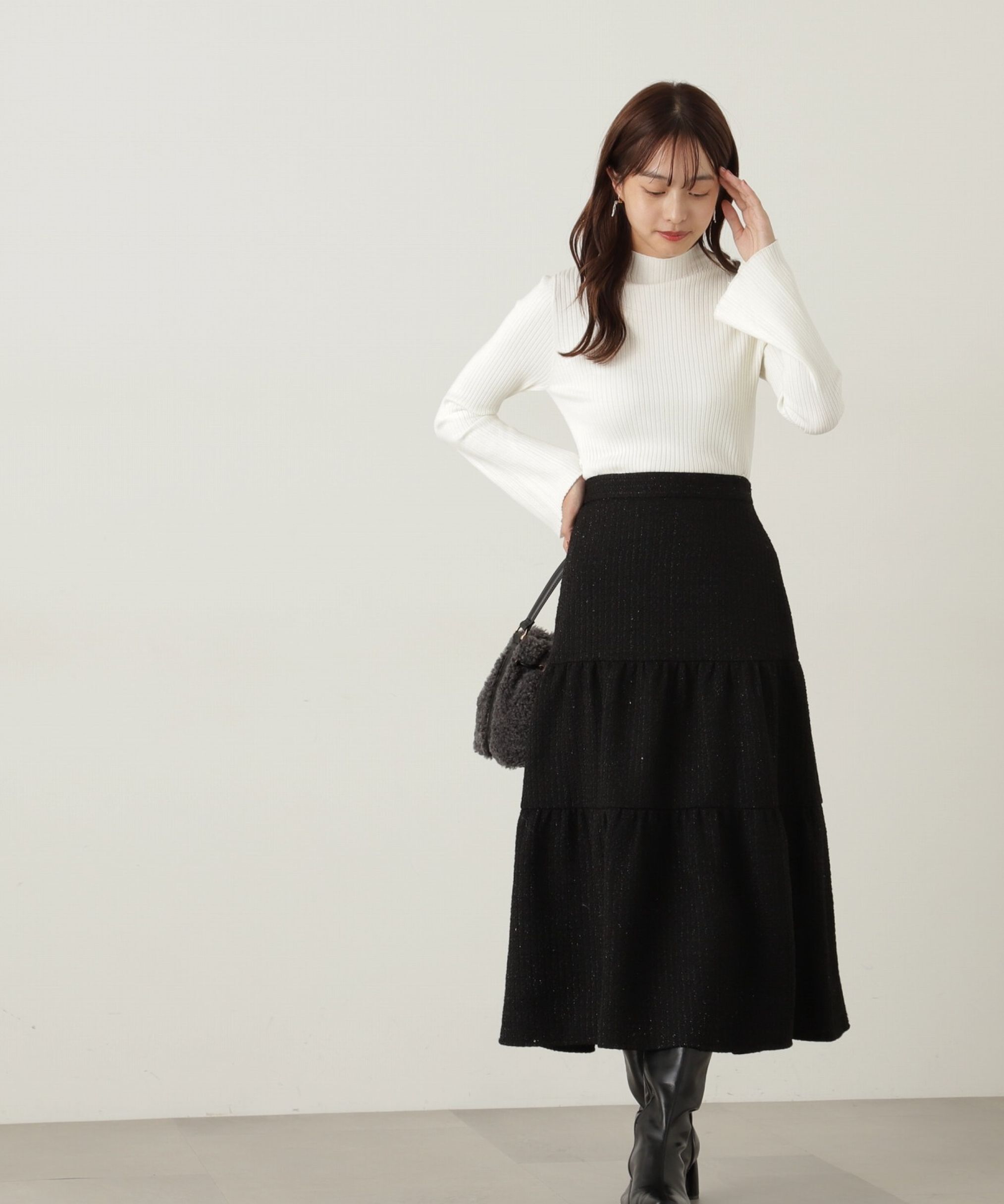 PROPORTION BODY DRESSING「パールボタンモックネックリブニット　24AW」|ニット・セーター|