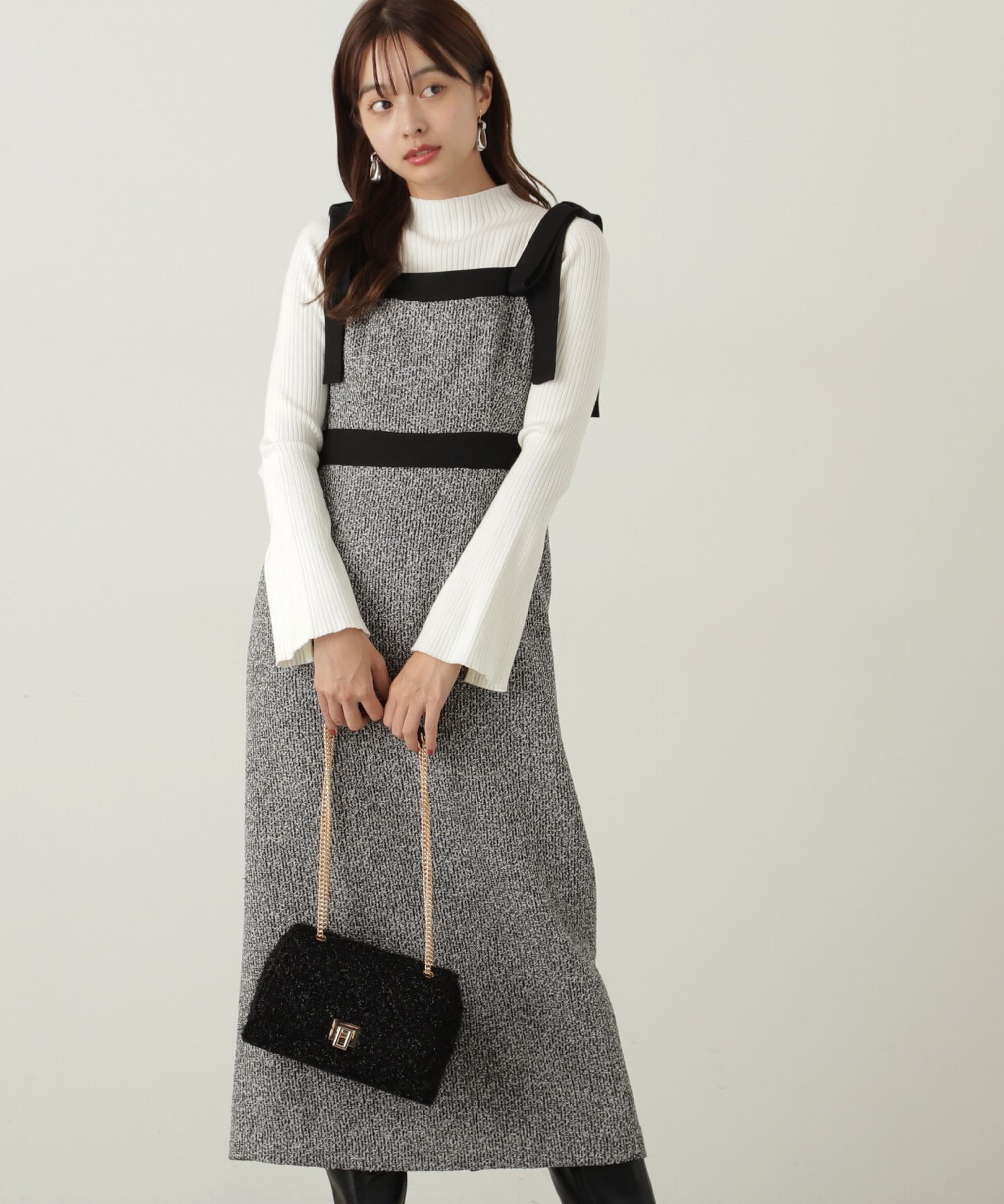 PROPORTION BODY DRESSING「パールボタンモックネックリブニット　24AW」|ニット・セーター|