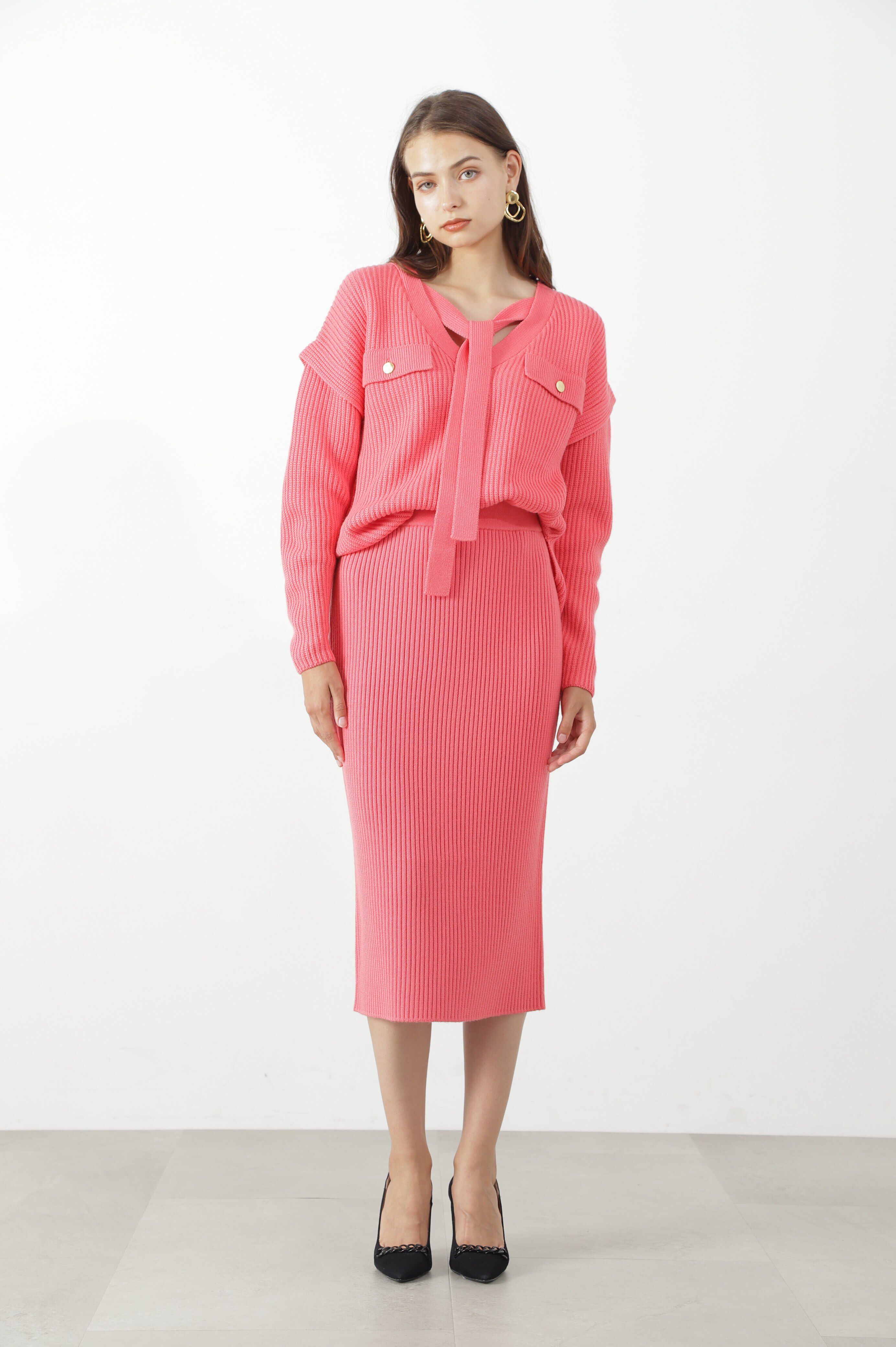  「◆片畦ボウタイミドルゲージニットプルオーバー」|ニット・セーター|