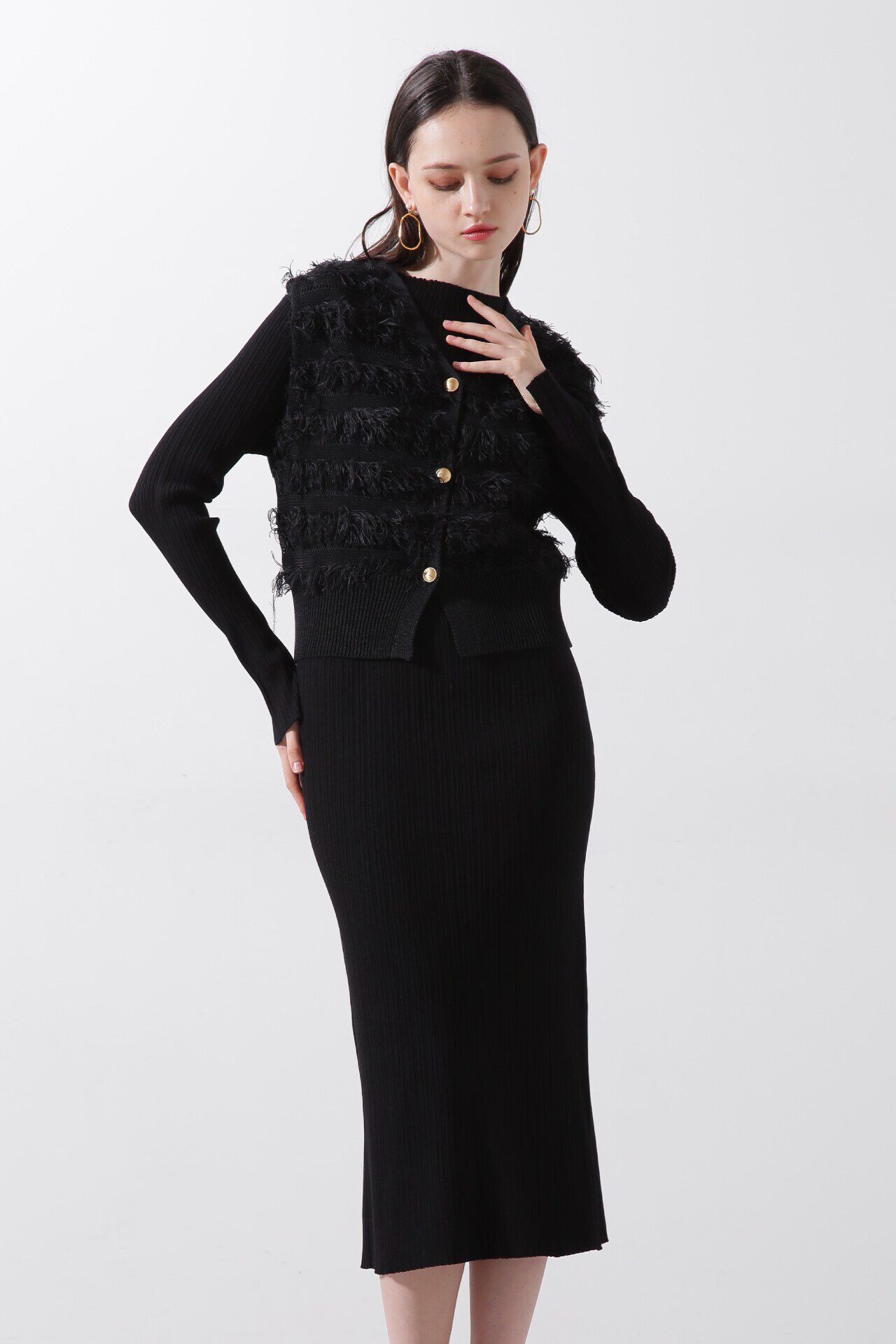  「◆レイヤードニットワンピース」|ワンピース|ブラック