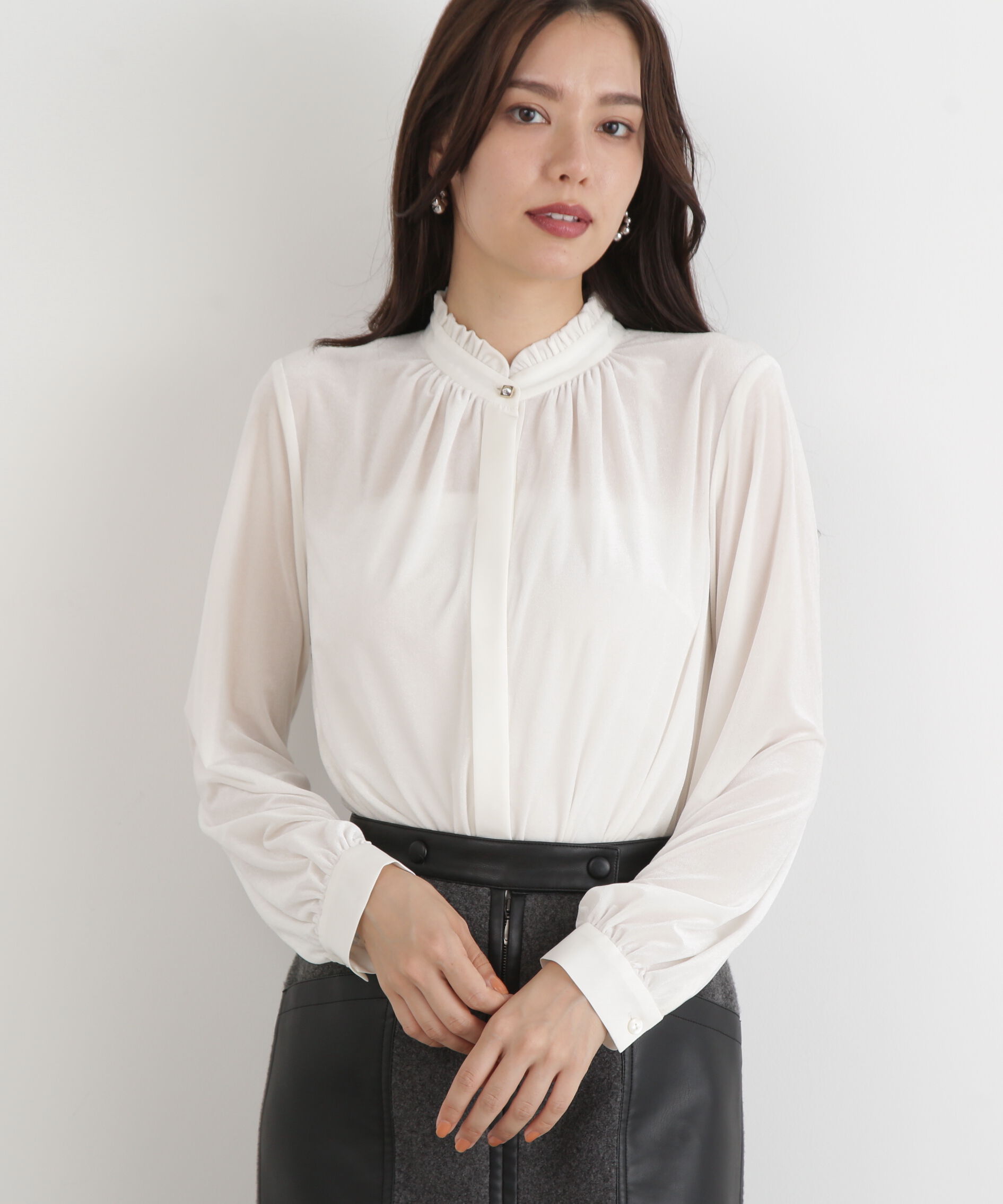  「◆ベルベットコンビギャザーブラウス」|シャツ・ブラウス|