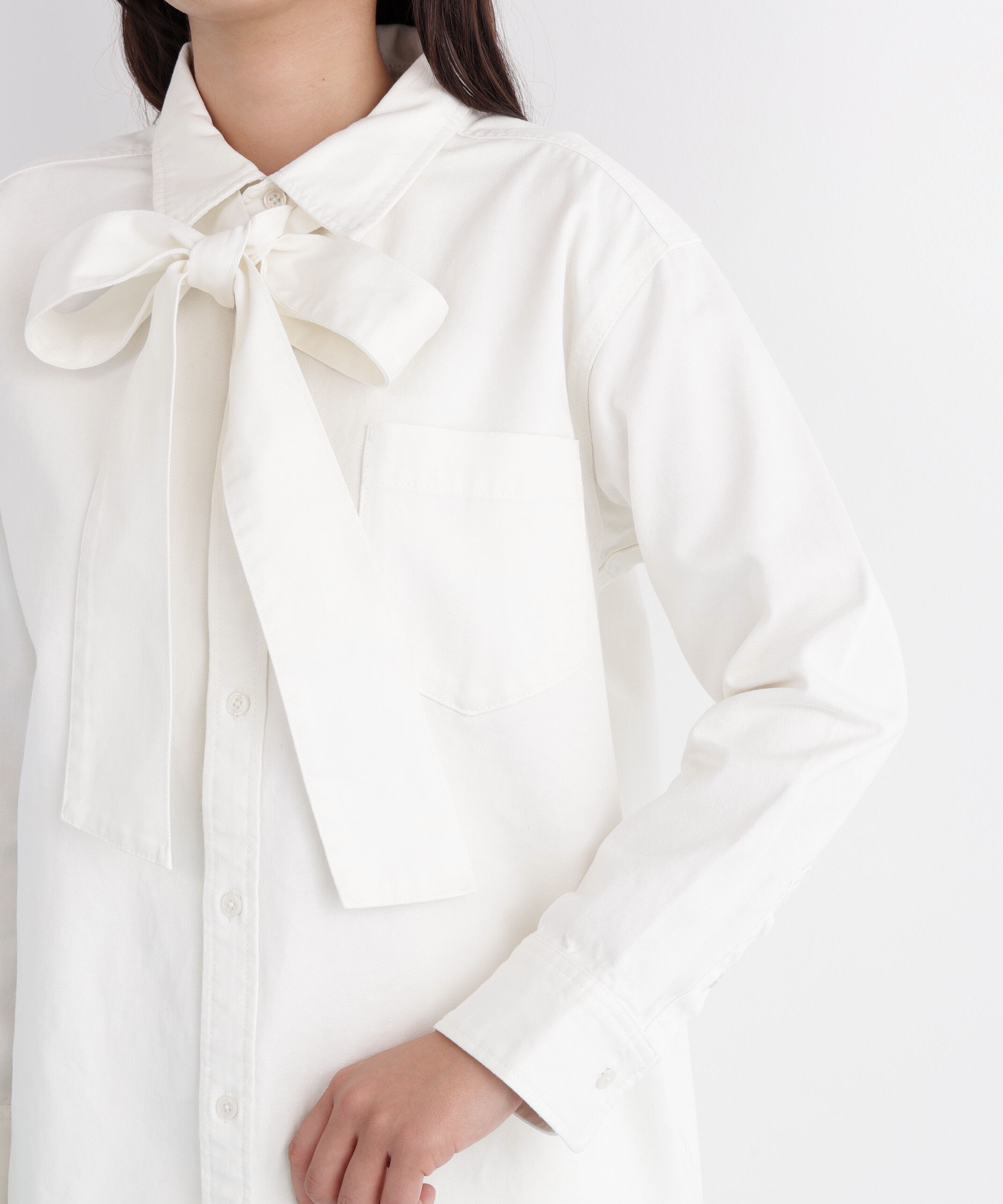  「ネックリボンデニムシャツ」|シャツ・ブラウス|