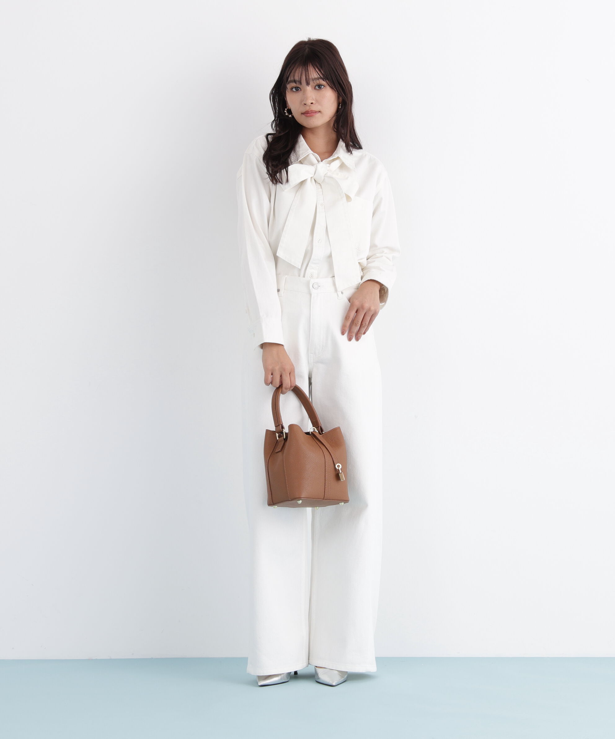  「ネックリボンデニムシャツ」|シャツ・ブラウス|