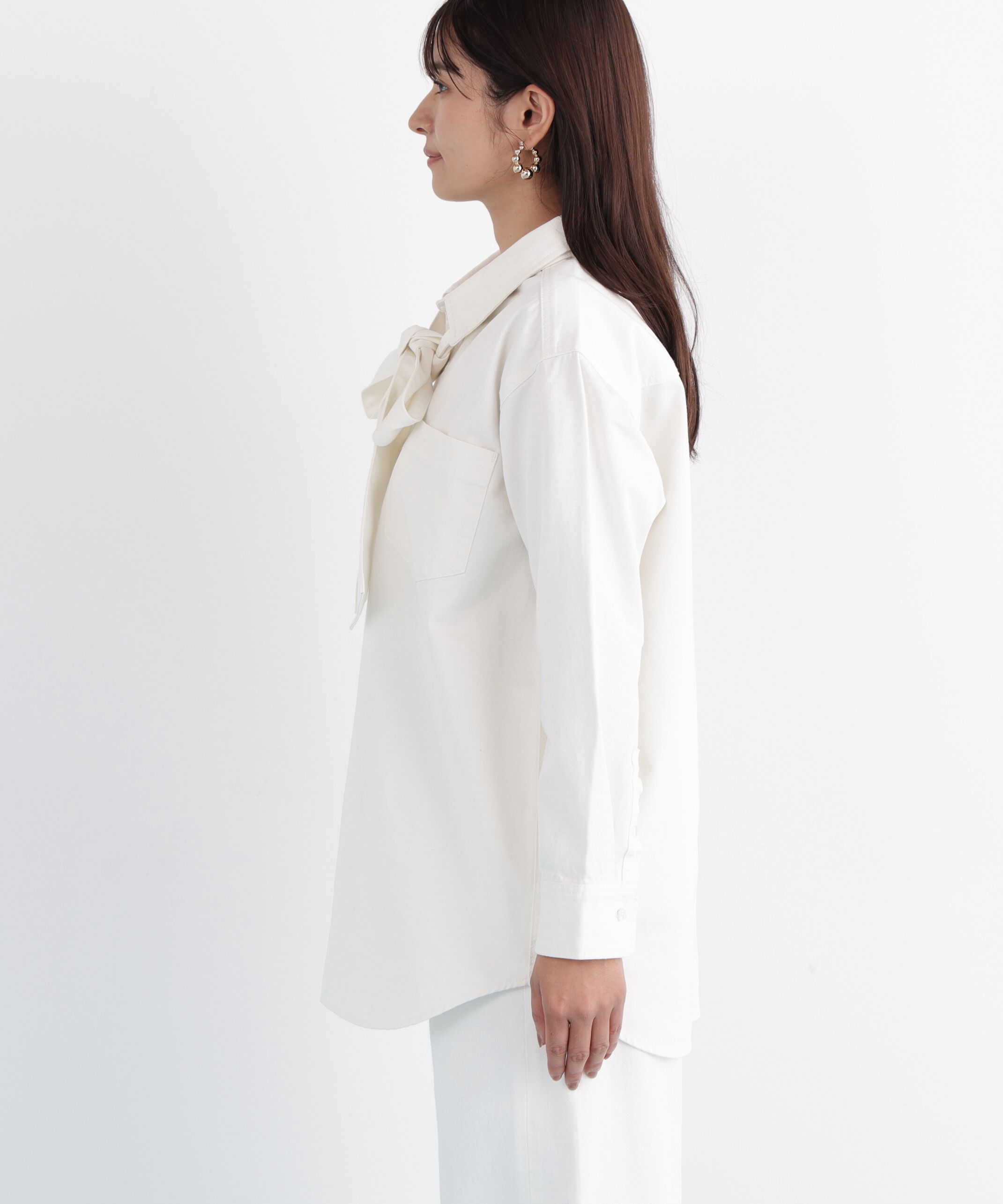  「ネックリボンデニムシャツ」|シャツ・ブラウス|