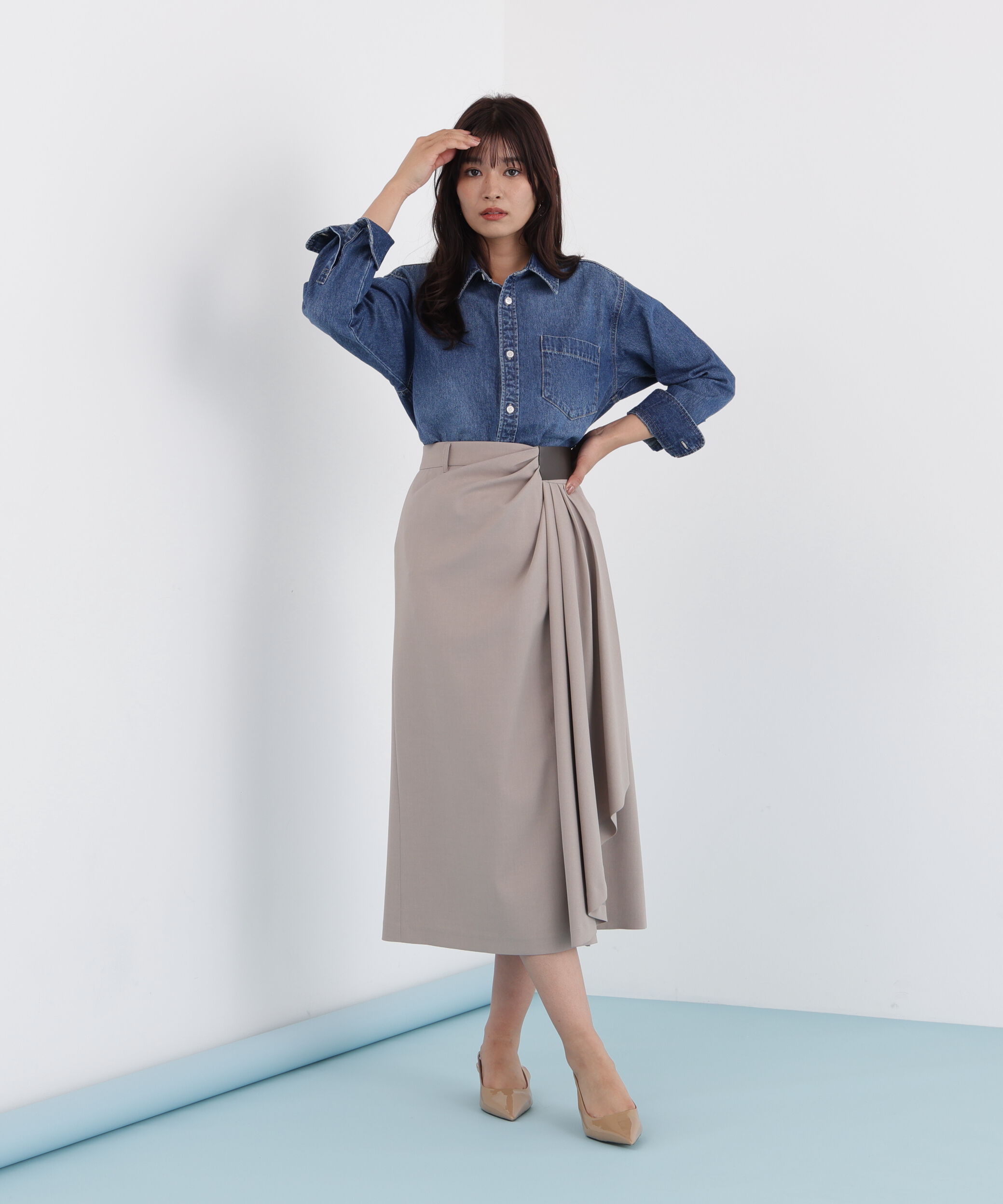  「ネックリボンデニムシャツ」|シャツ・ブラウス|