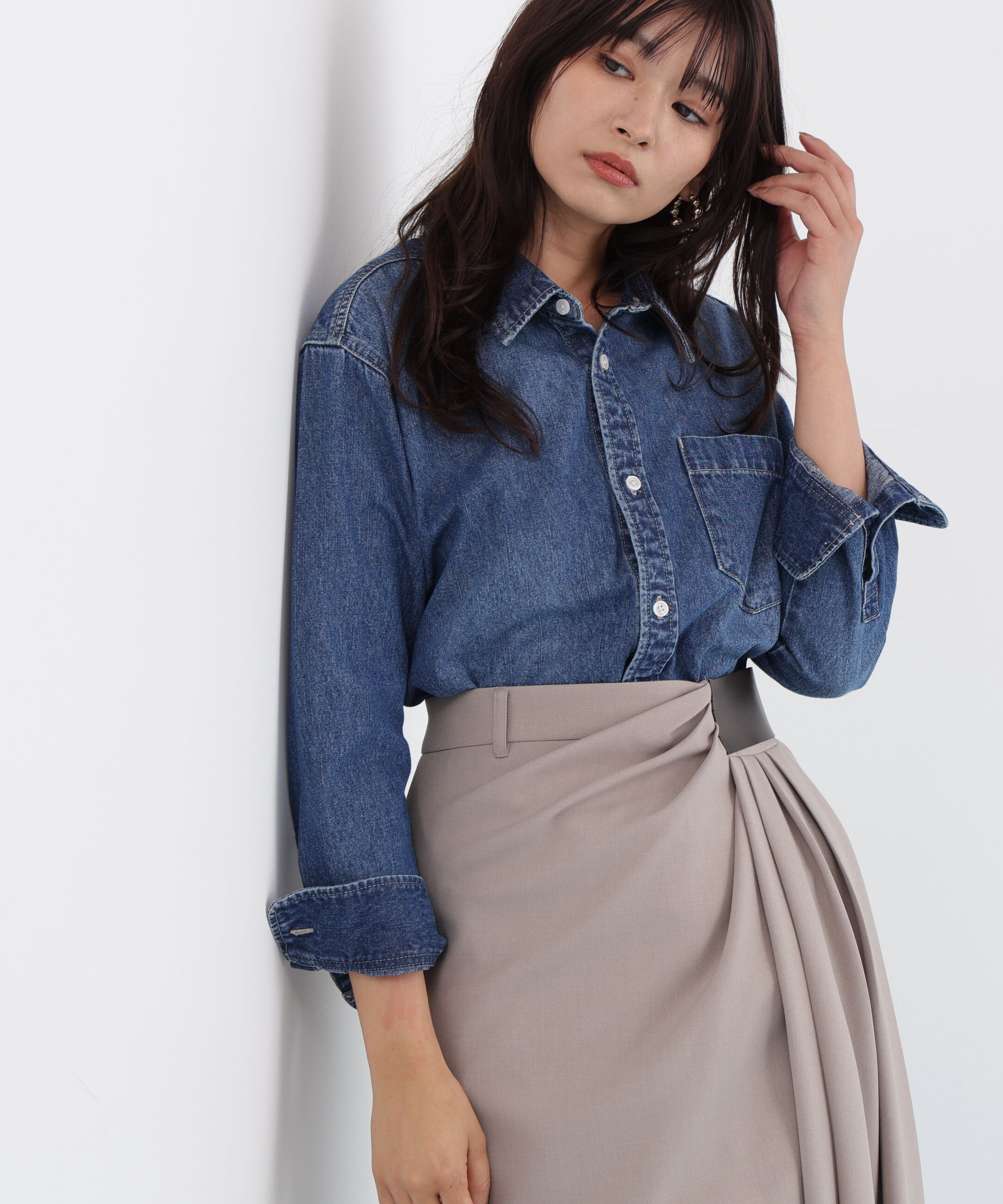  「ネックリボンデニムシャツ」|シャツ・ブラウス|