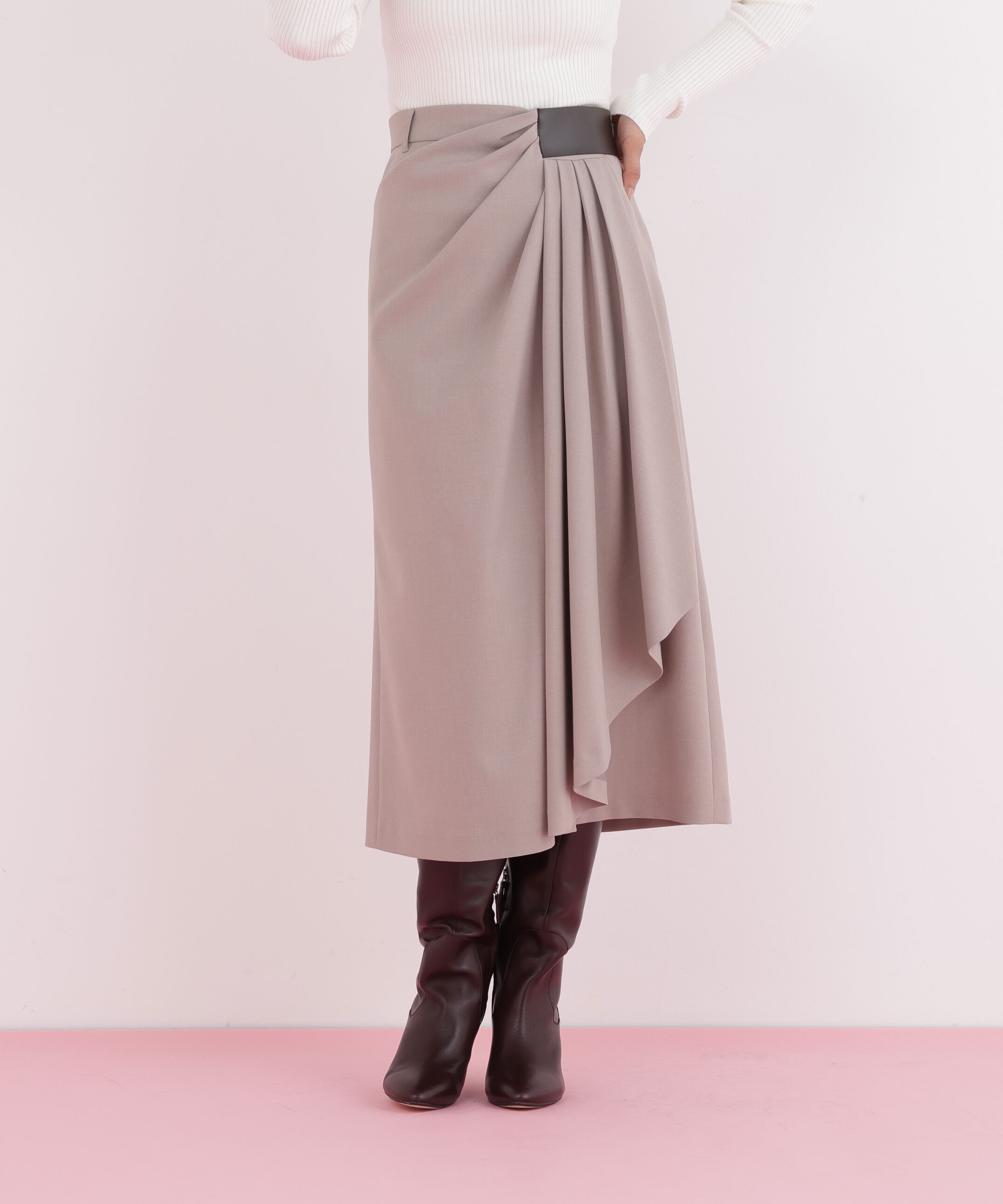  「サイドパッチタックスカート」|スカート|