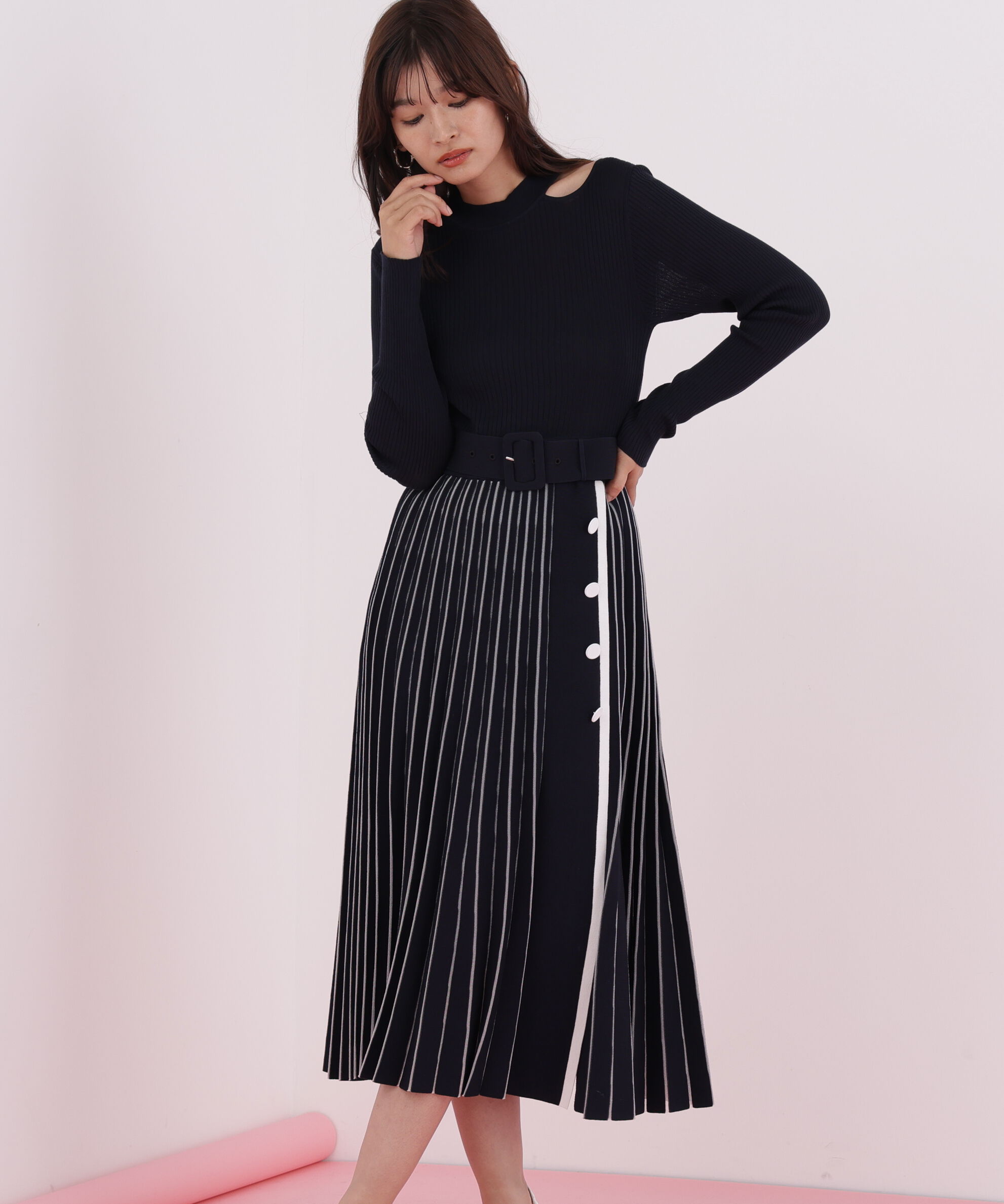  「プリーツコンビニットワンピース」|ワンピース|