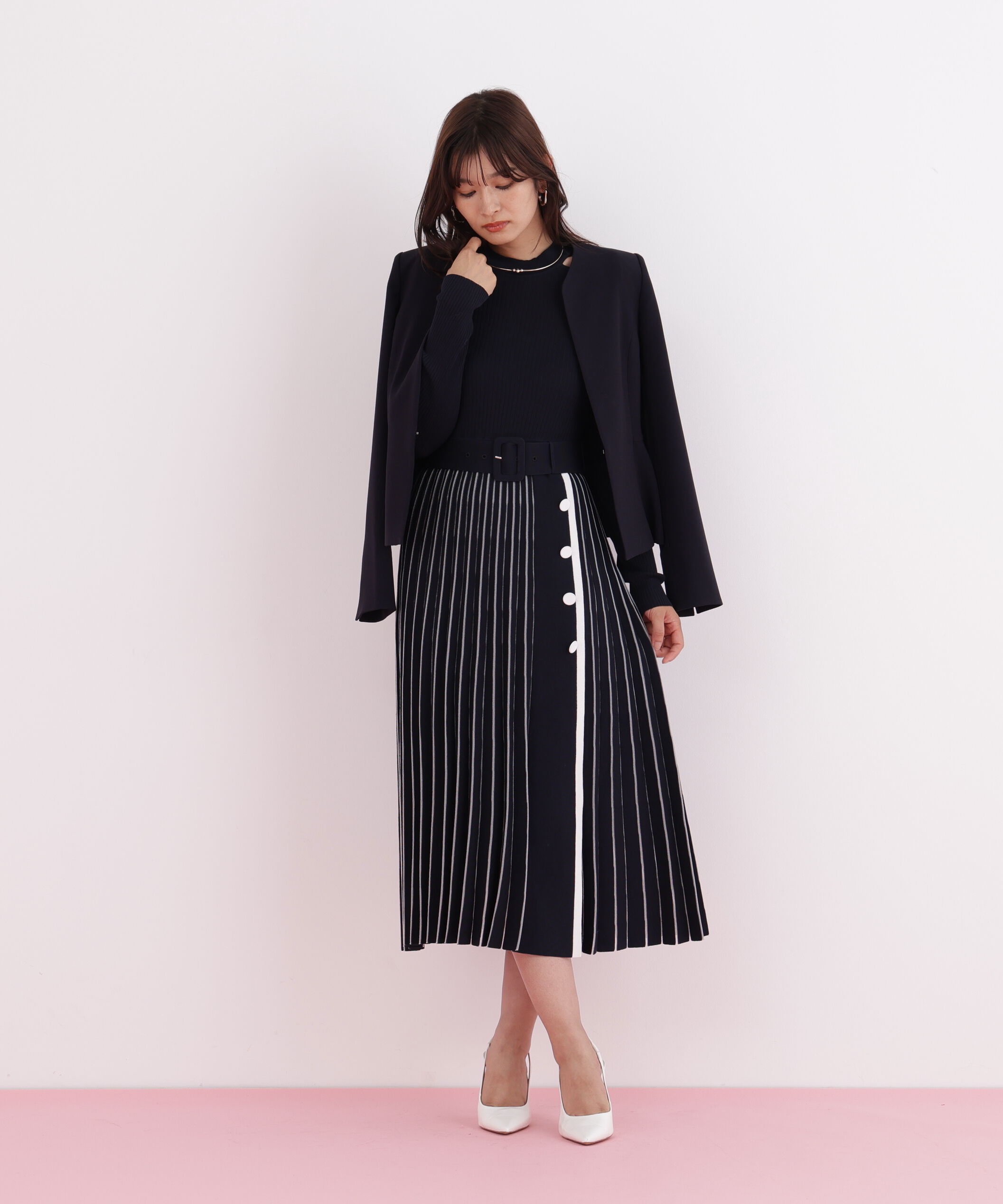  「プリーツコンビニットワンピース」|ワンピース|