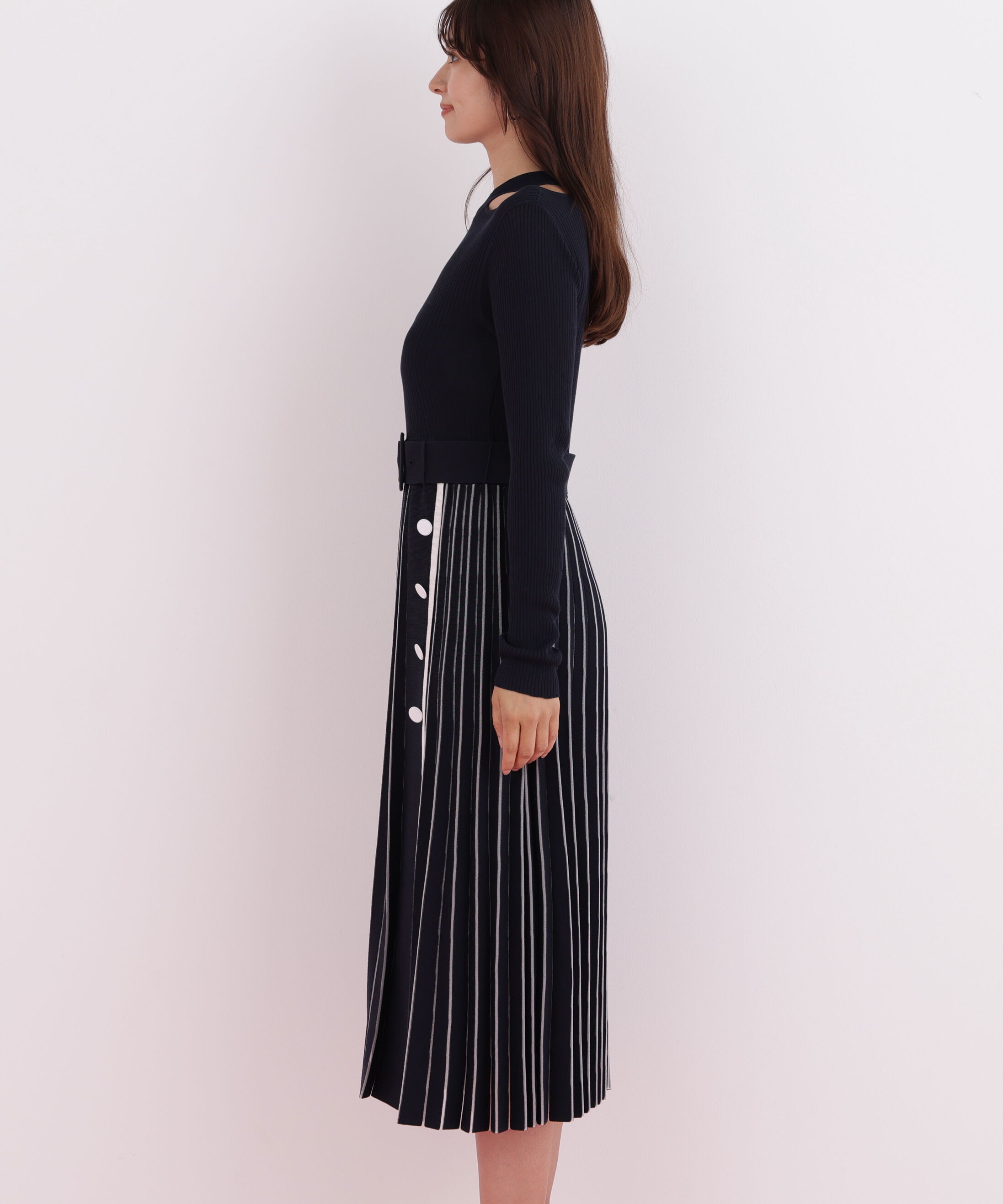  「プリーツコンビニットワンピース」|ワンピース|