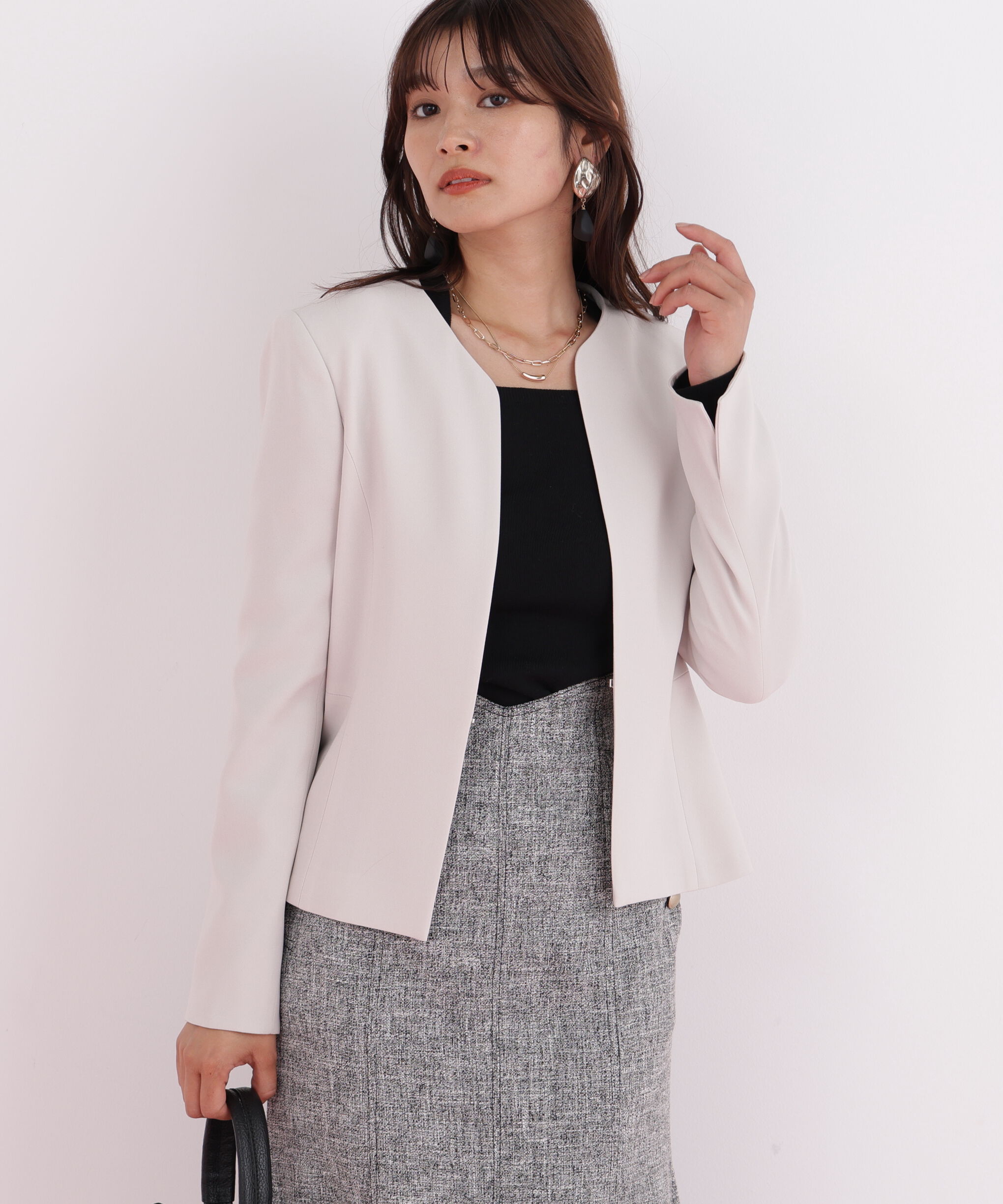  「キーネックペプラムジャケット」|その他|ベージュ