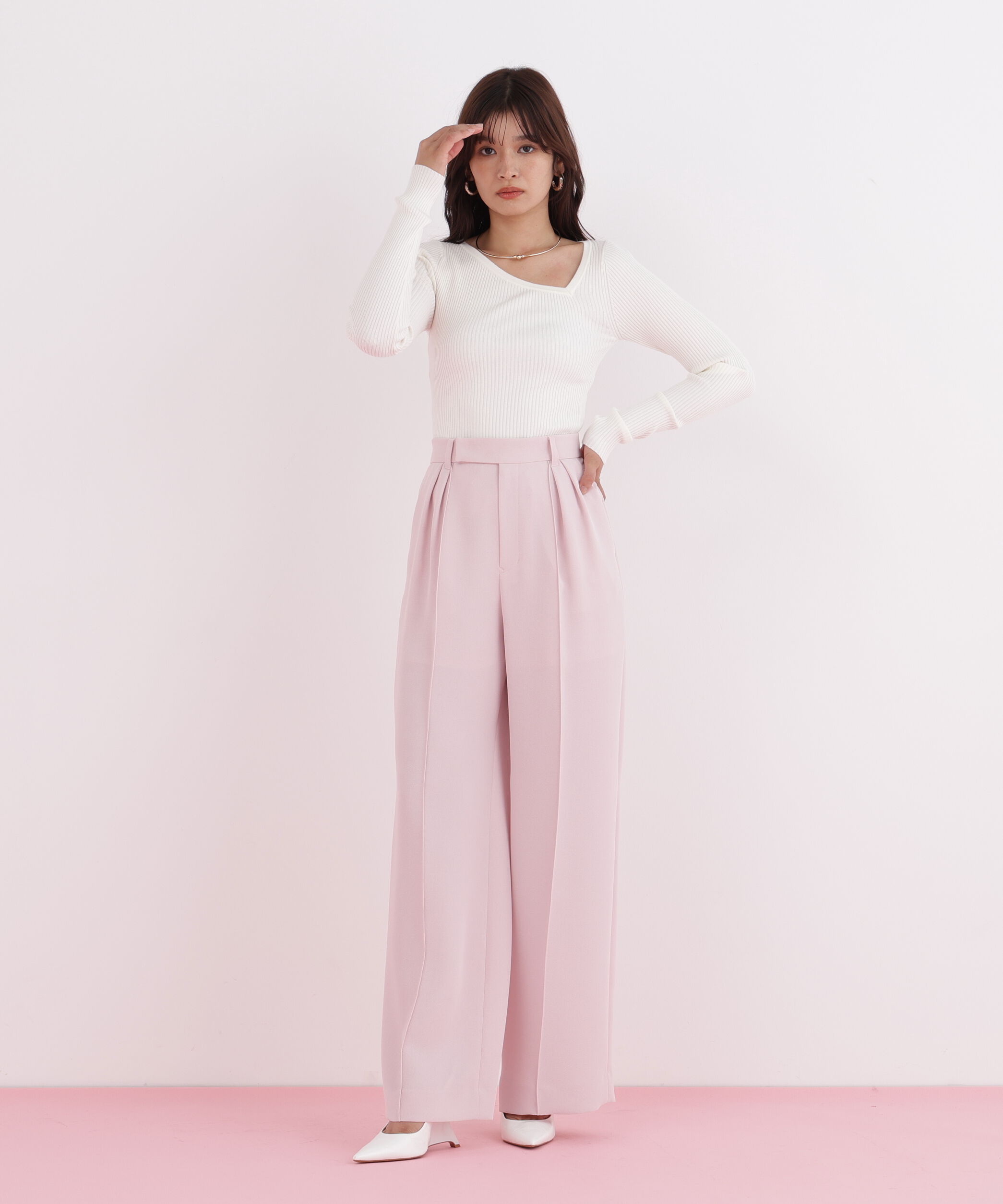  「アシンメトリーネックニットプルオーバー」|ニット・セーター|