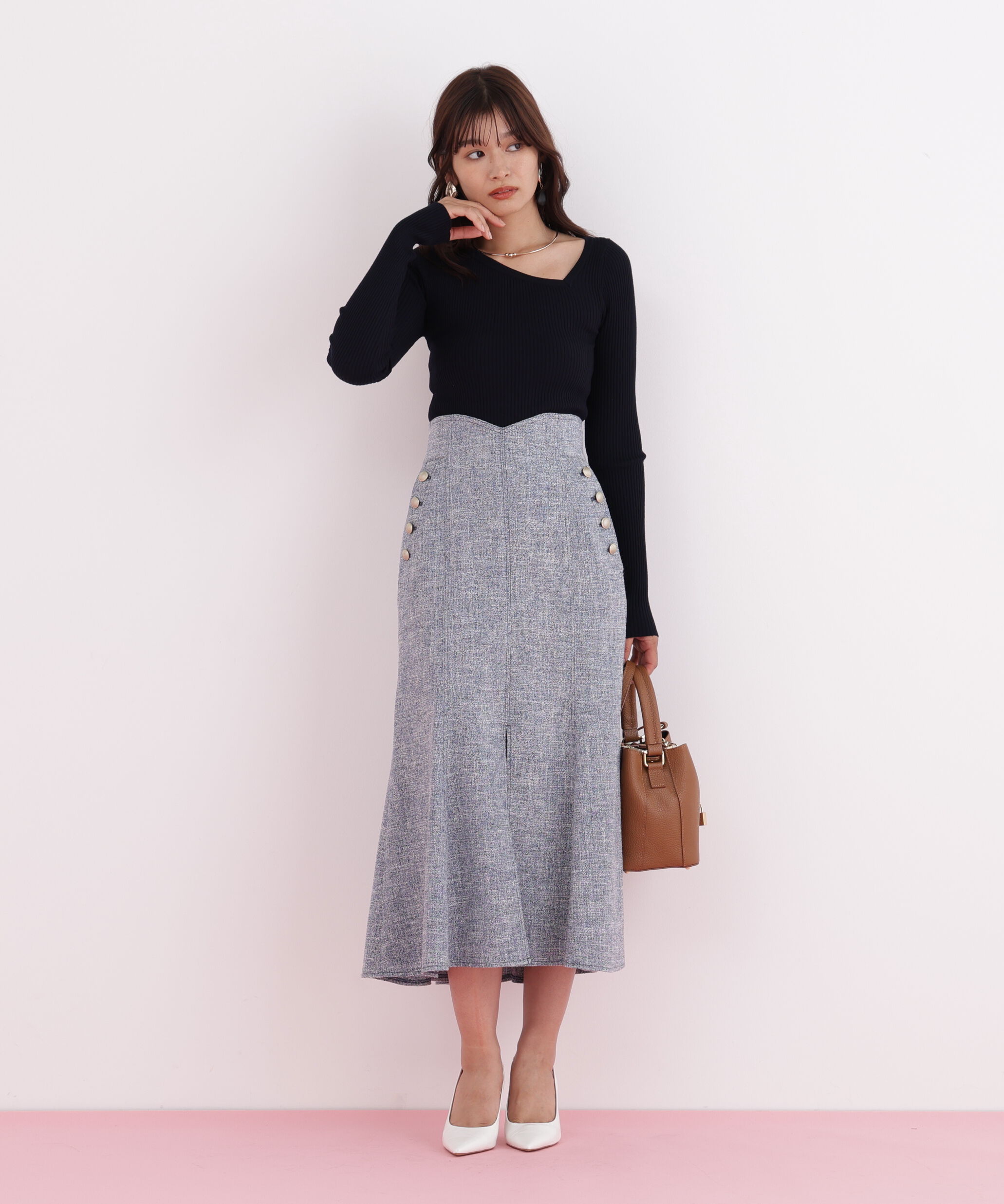  「アシンメトリーネックニットプルオーバー」|ニット・セーター|