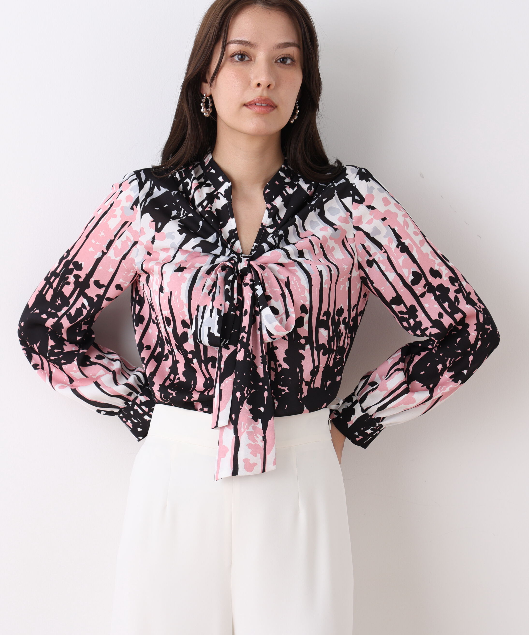  「インクフォレストプリントリボンブラウス」|シャツ・ブラウス|