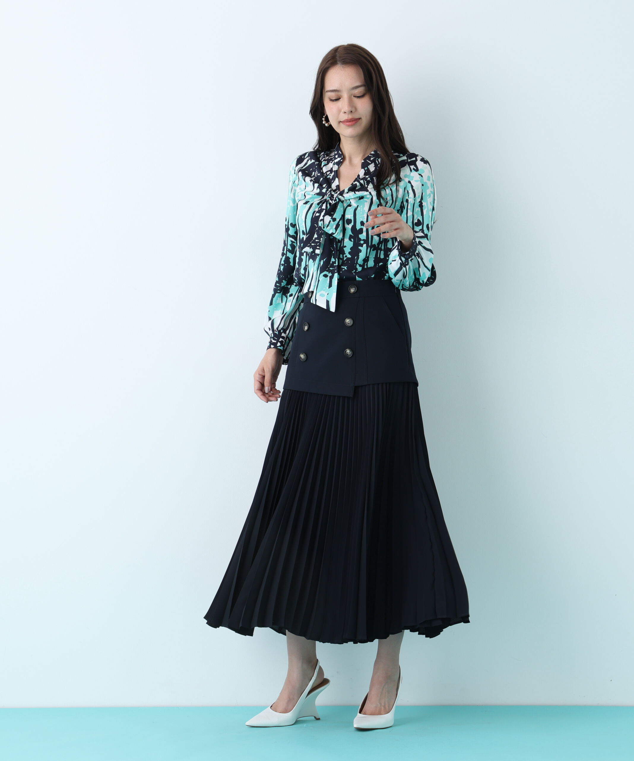  「インクフォレストプリントリボンブラウス」|シャツ・ブラウス|