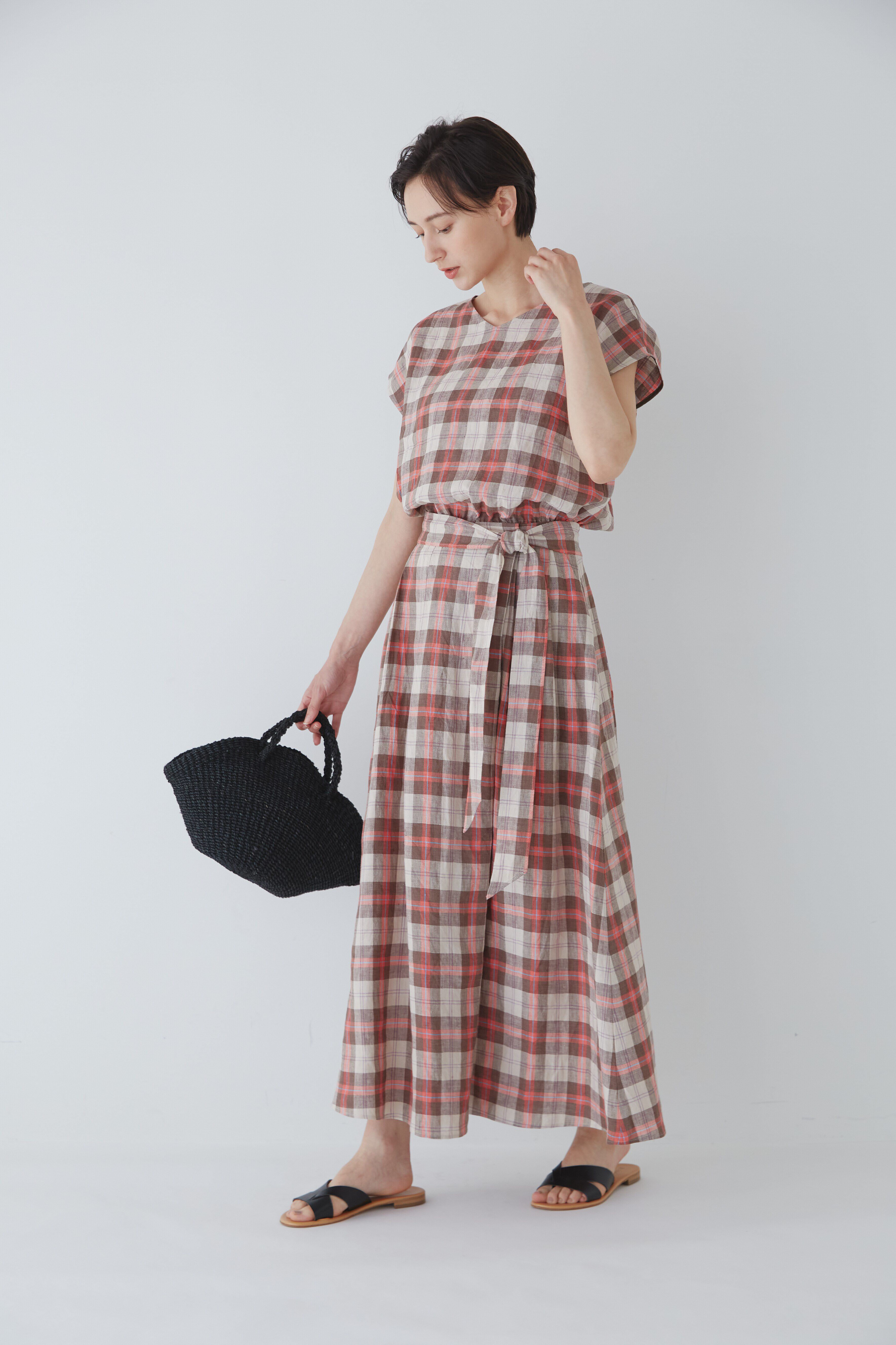  「◆麻チェックボリュームスカート」|スカート|