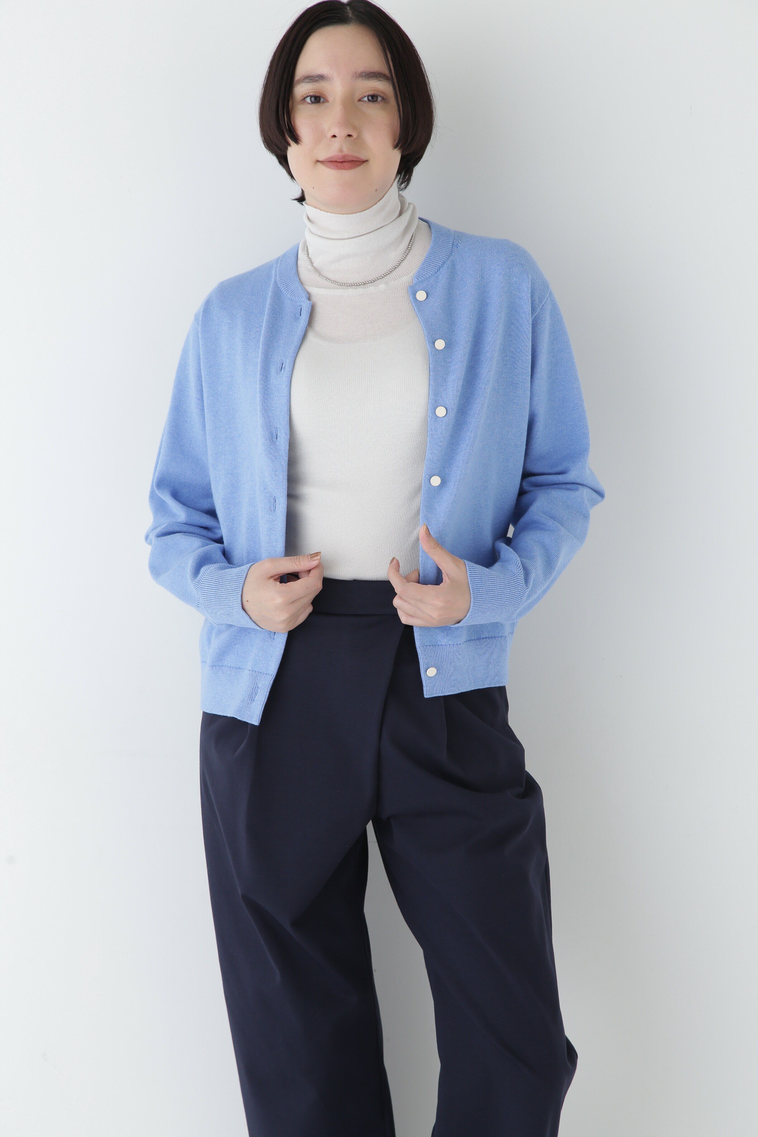  「◆【ウォッシャブル】コットンカシミヤ クルーネックカーディガン」|ニット・セーター|ブルー