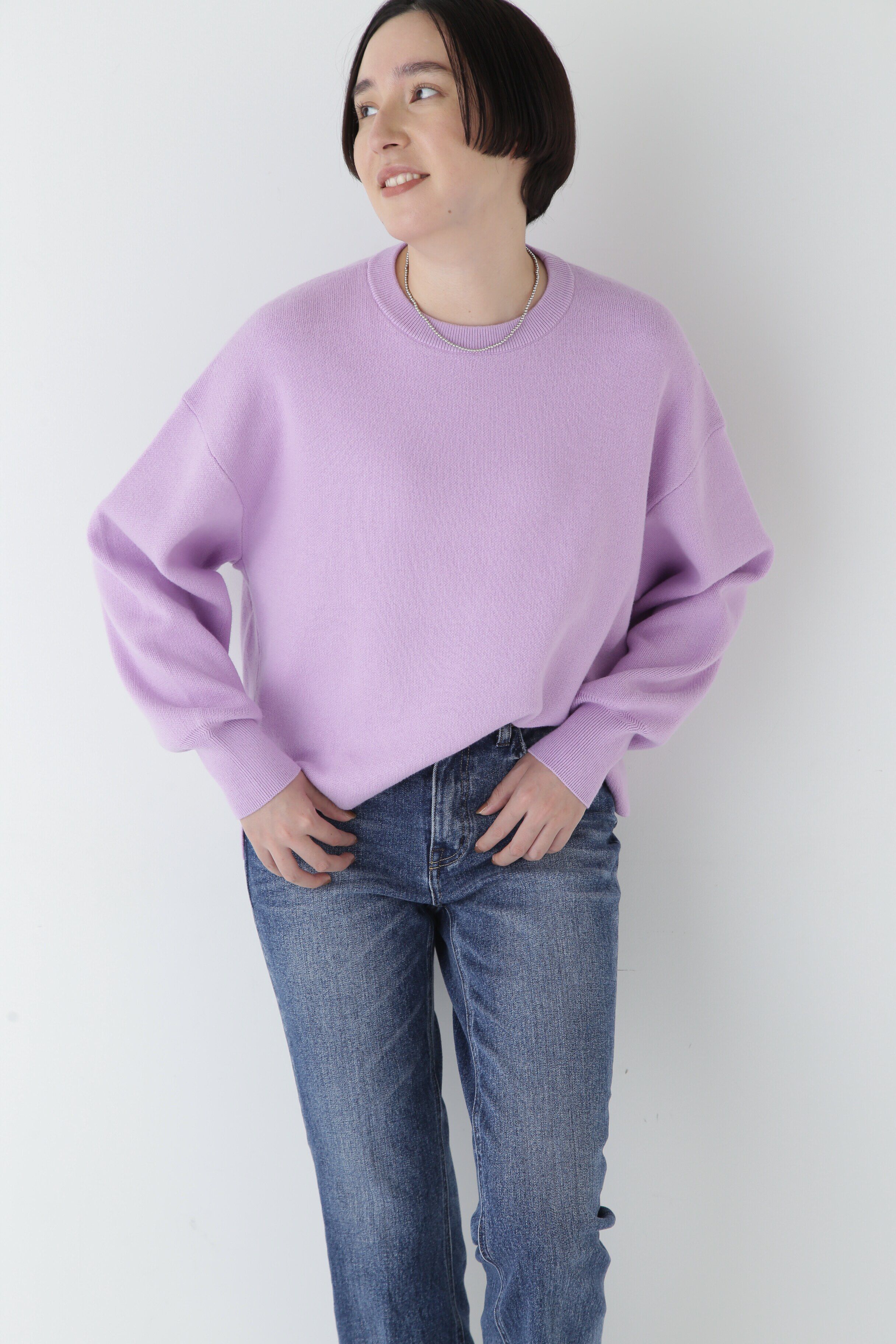  「◆【ウォッシャブル】コットンカシミヤジャカードプルオーバー」|ニット・セーター|ラベンダー