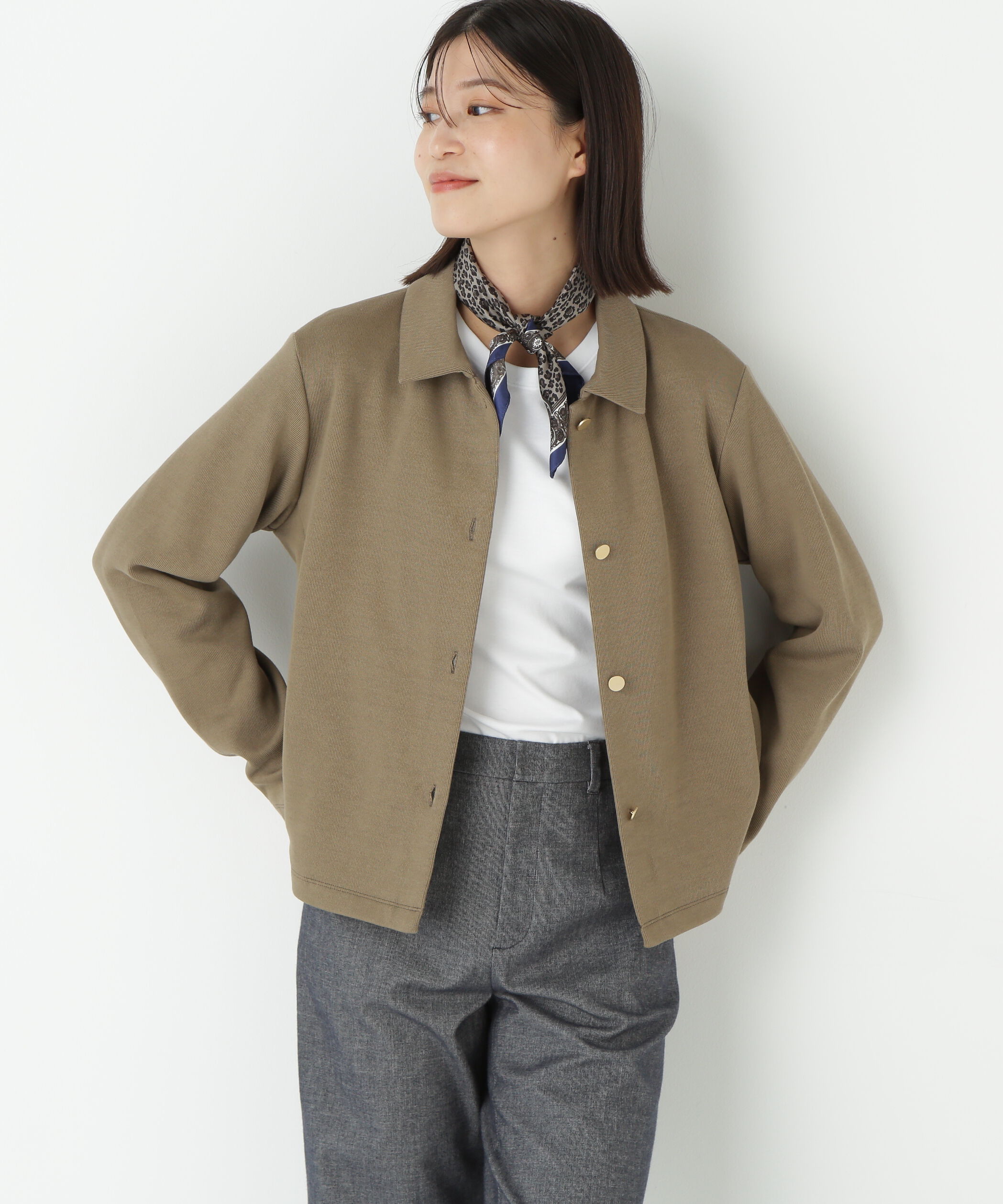  「◆リブダンボールニットステンカラーカーディガン」|Tシャツ・カットソー|モカ1