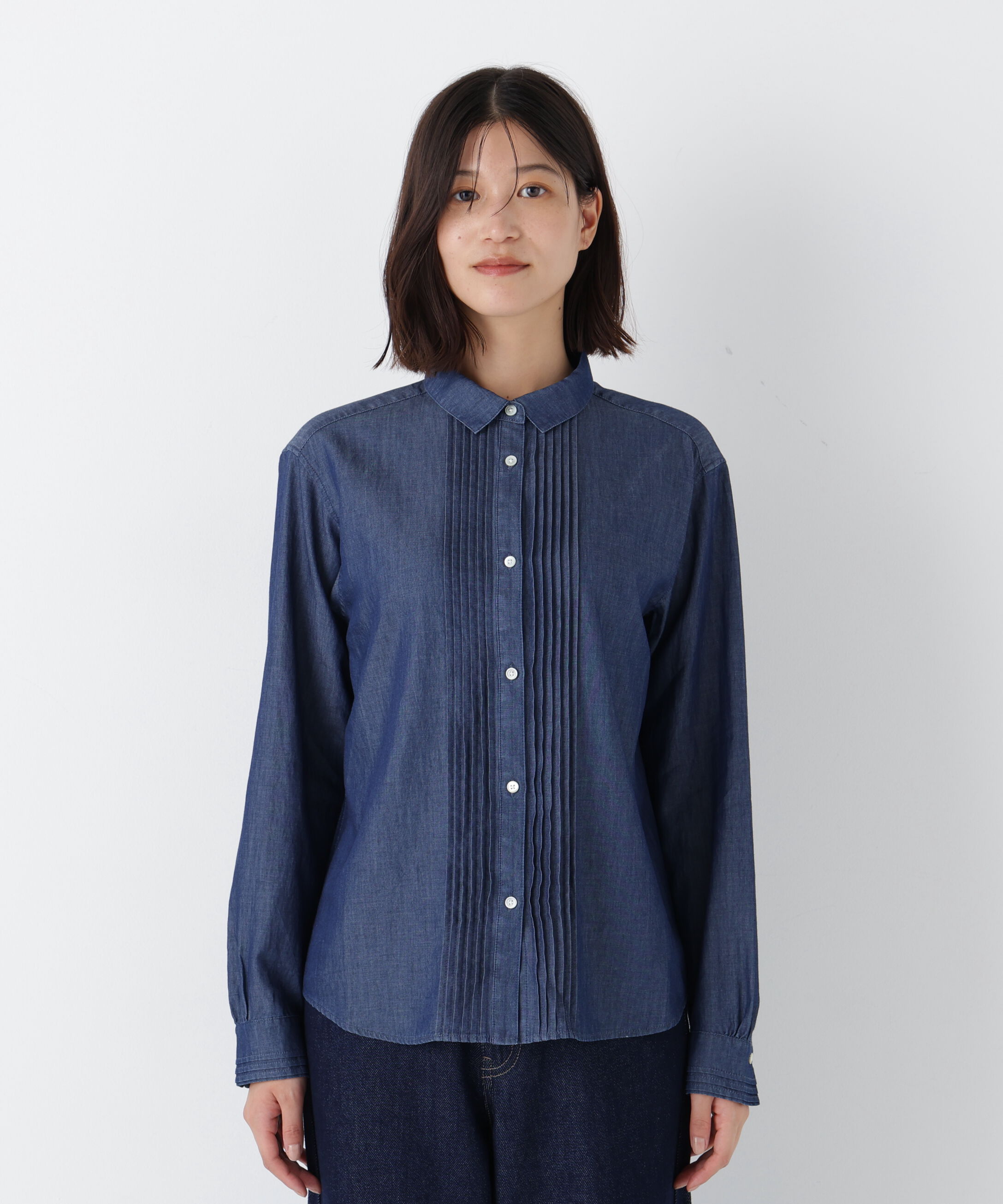  「◆ライトオンスデニムピンタックブラウス」|シャツ・ブラウス|