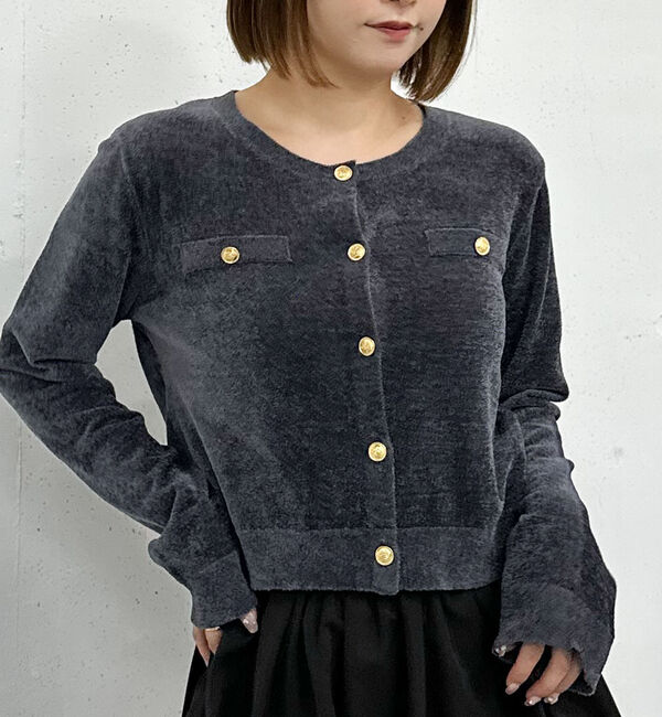 archives「ベロアライク金ボタンニットカーディガン」|カーディガン|
