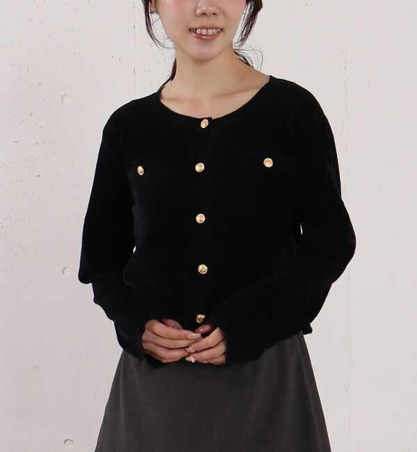 archives「ベロアライク金ボタンニットカーディガン」|カーディガン|BLACK