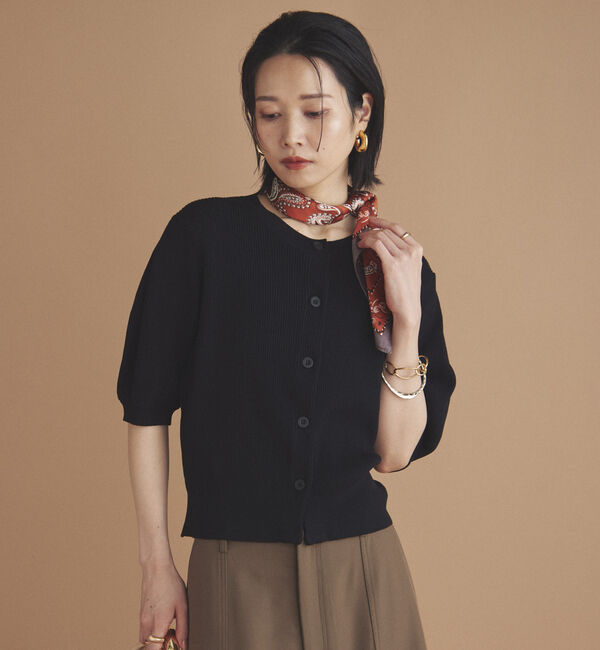 Doux archives「五分袖ニットカーディガン」|カーディガン|BLACK