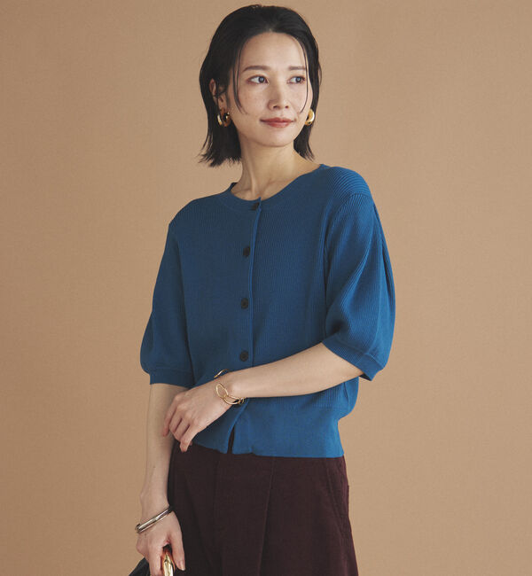Doux archives「五分袖ニットカーディガン」|カーディガン|BLUE