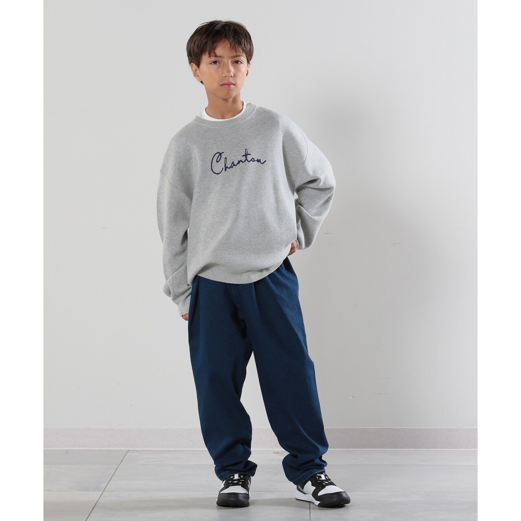 SHOO･LA･RUE「【110-140cm/男女兼用】スウェットライクロゴニット」|ニット・セーター|