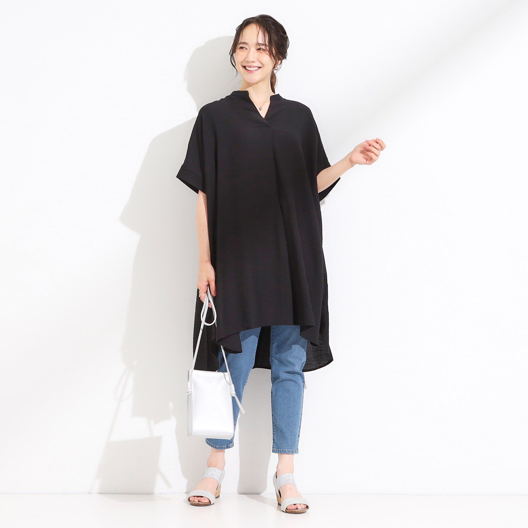 SHOO･LA･RUE「【S-LL/ひんやり】涼しく楽に体型カバー　ゆったりスキッパー半袖チュニック」|チュニック|