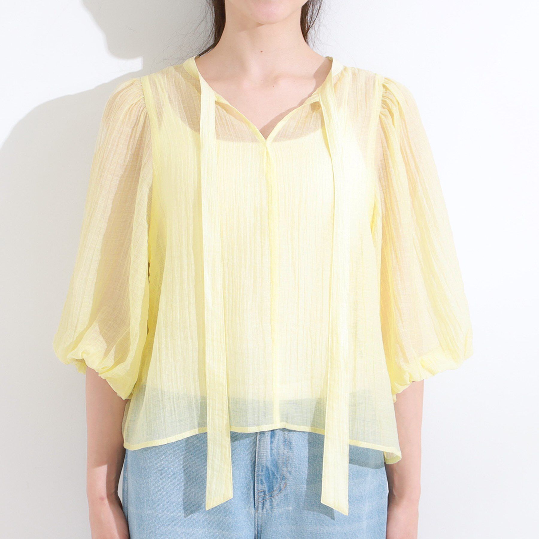 SHOO･LA･RUE「【S-LL/前後2WAY】バルーンスリーブが華やか こなれ見えシアーブラウス」|シャツ・ブラウス|