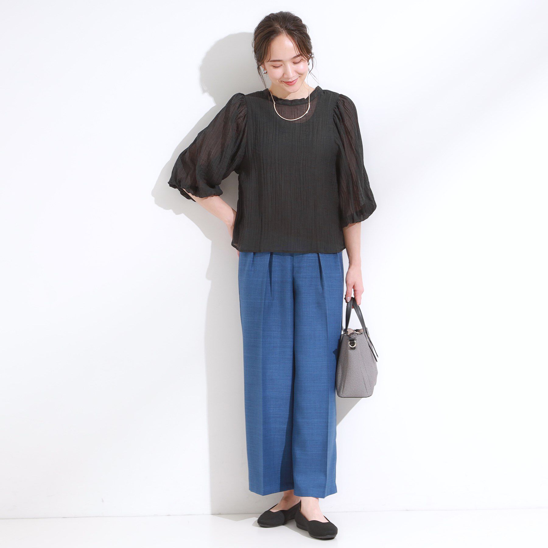 SHOO･LA･RUE「【S-LL/前後2WAY】バルーンスリーブが華やか こなれ見えシアーブラウス」|シャツ・ブラウス|