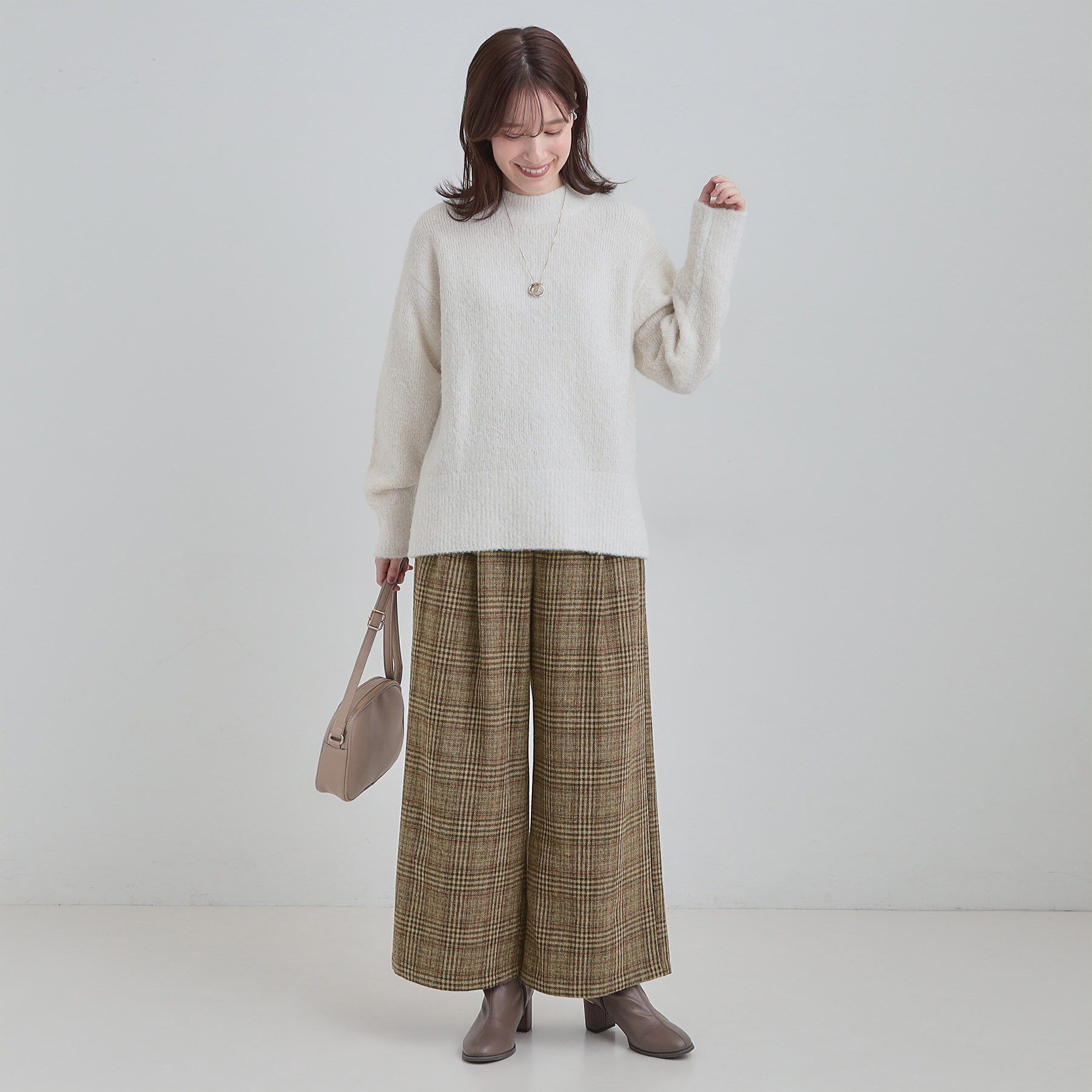 SHOO･LA･RUE「【あったか】脚のラインをきれいに魅せる チェック柄ワイドパンツ」|その他|