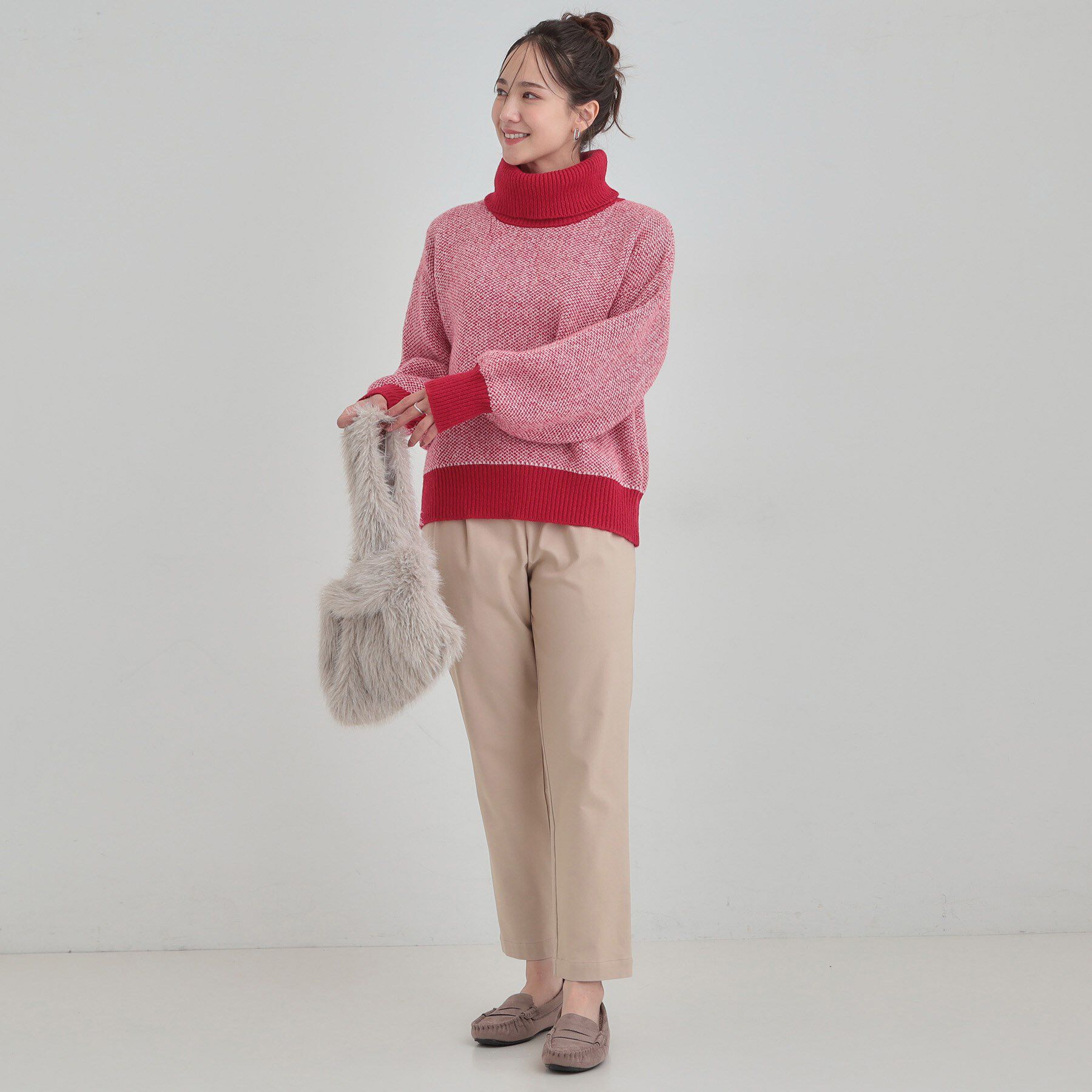 SHOO･LA･RUE「【S-LL】さりげないラメ感 配色ジャカード タートルネックニット」|ニット・セーター|